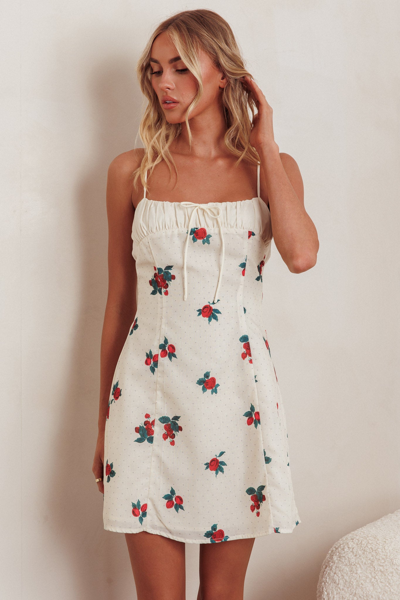 Clara Gathered Bust Mini Dress Rose Beige-Maymioy