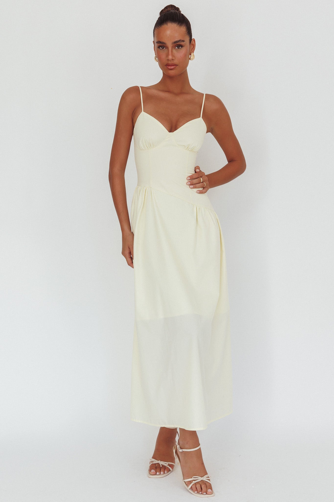 Honey Baby Diagonal Waist Maxi Dress Butter-Maymioy