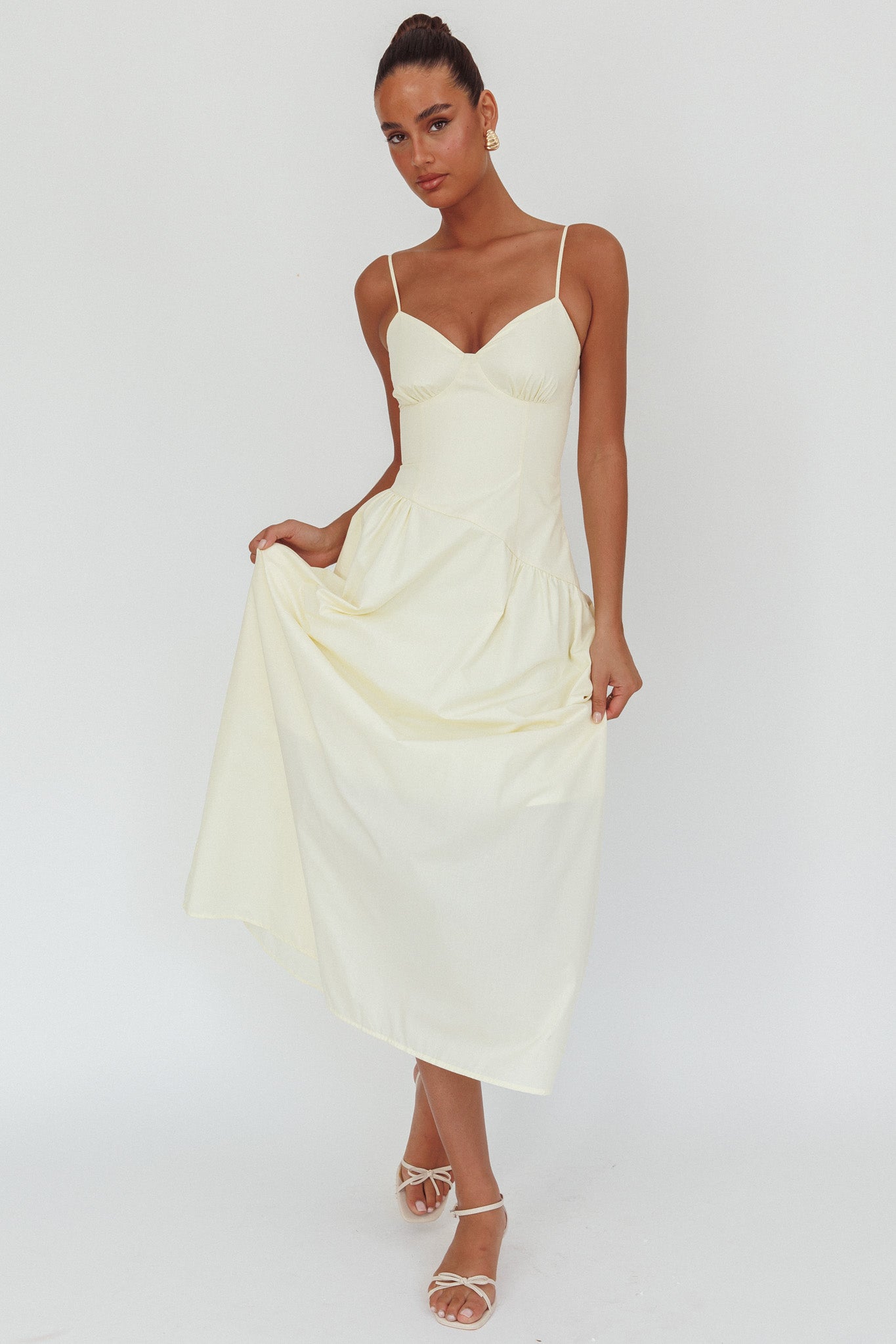 Honey Baby Diagonal Waist Maxi Dress Butter-Maymioy