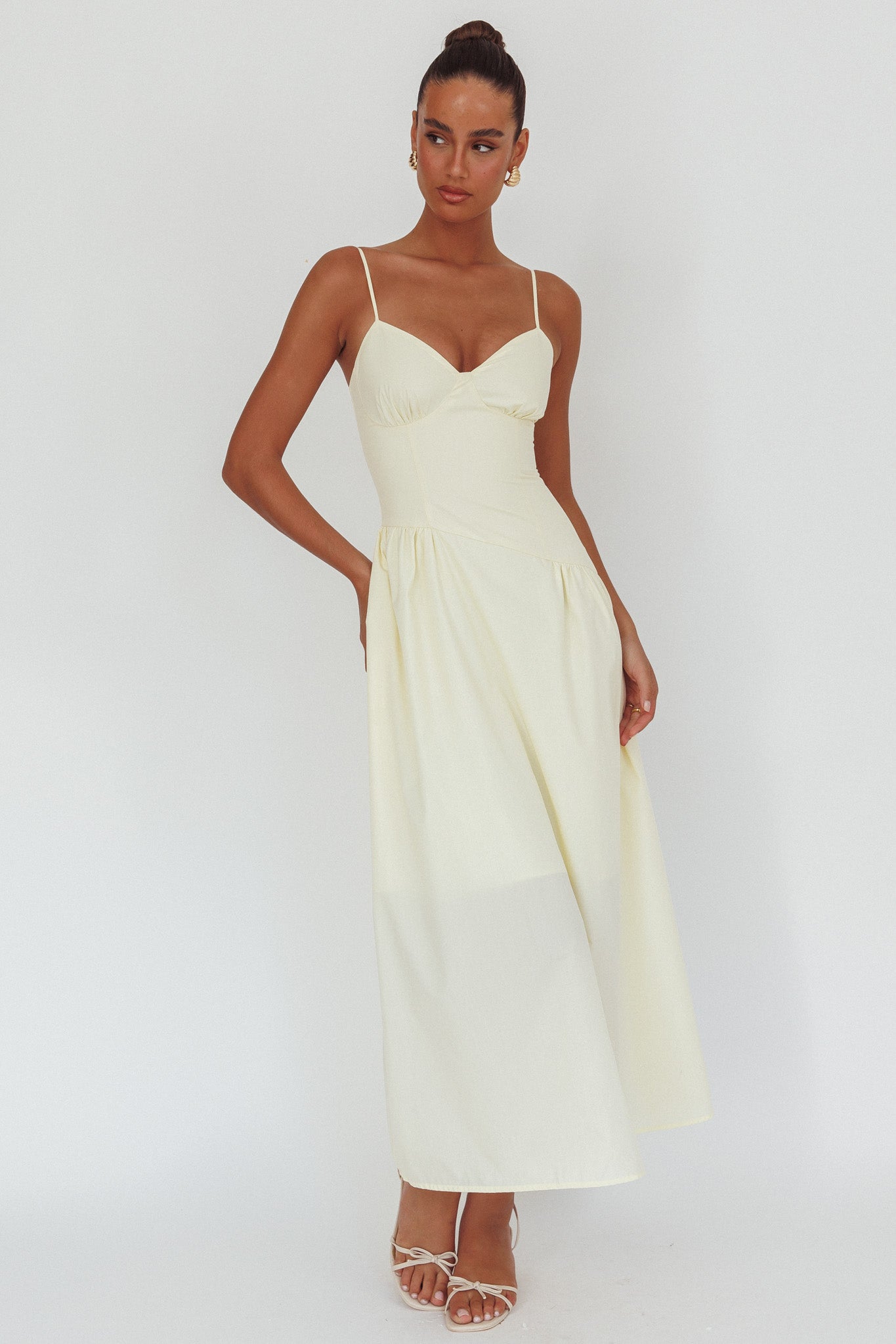 Honey Baby Diagonal Waist Maxi Dress Butter-Maymioy