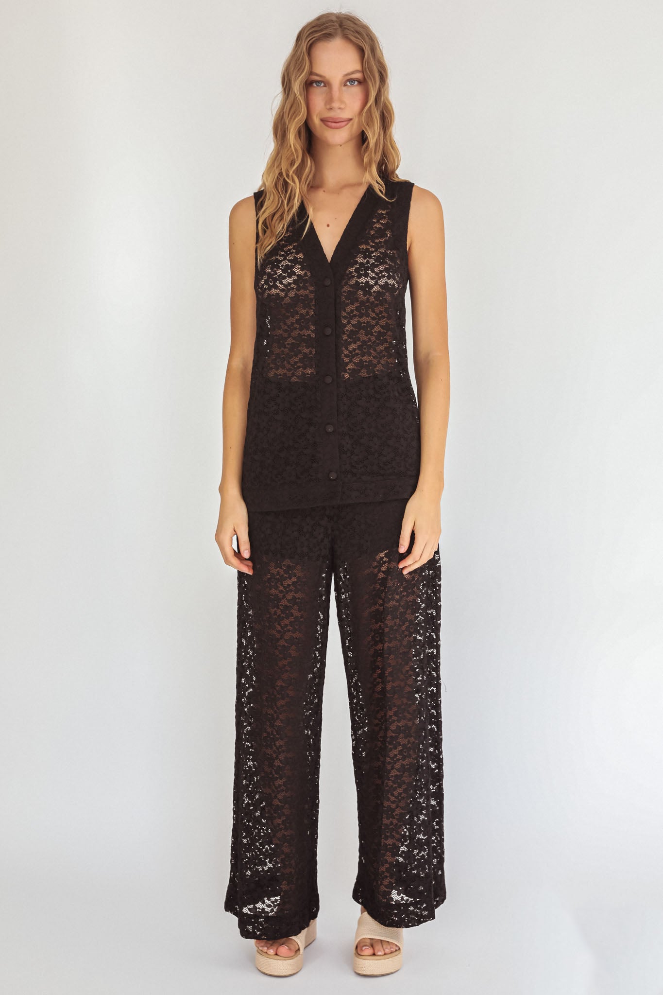 Canyons Wide Leg Pants Lace Black-Maymioy