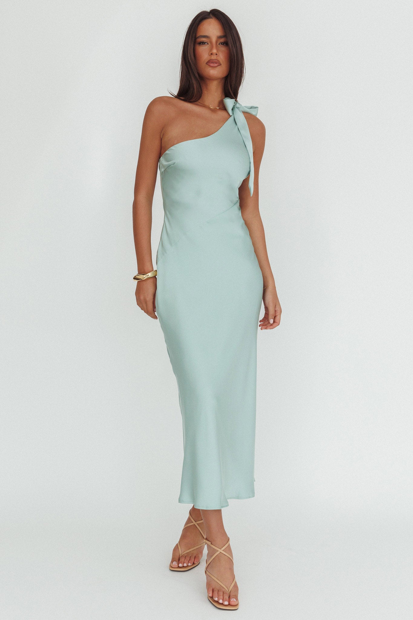Robertah One-Shoulder Bow Maxi Dress Sage-Maymioy