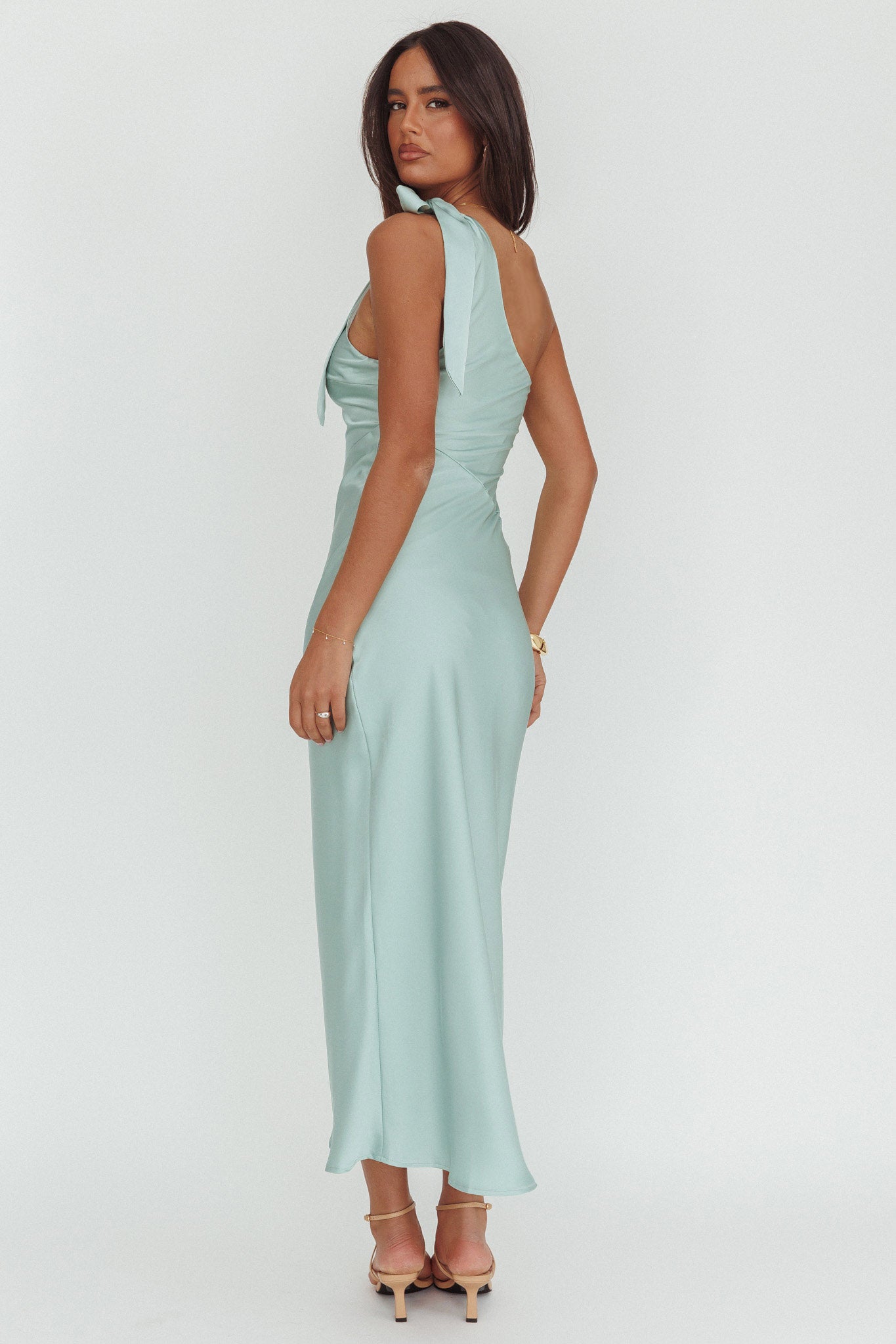 Robertah One-Shoulder Bow Maxi Dress Sage-Maymioy