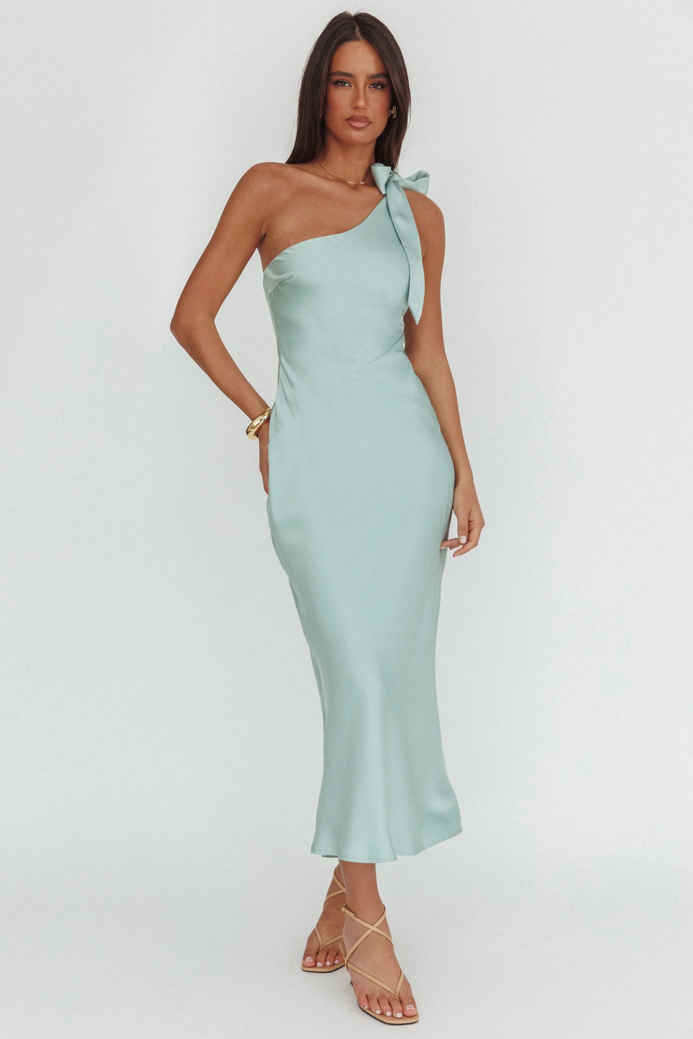 Robertah One-Shoulder Bow Maxi Dress Sage-Maymioy