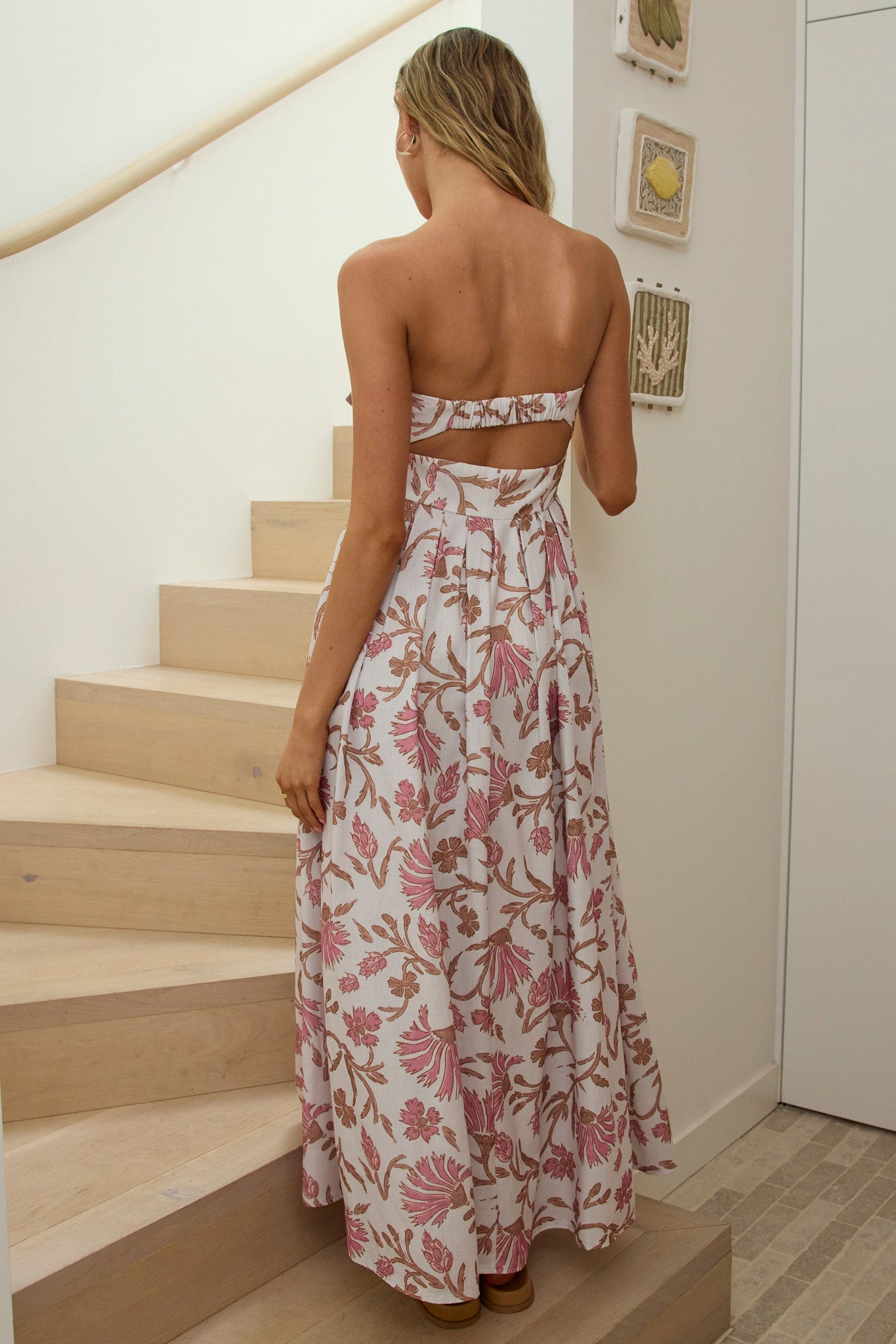 Summer Field Bow Bust Maxi Dress Floral Beige-Maymioy