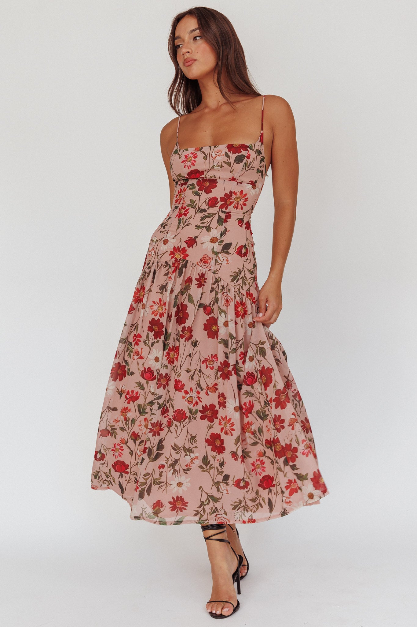 Monday Muse Drop Waist Maxi Dress Floral Red-Maymioy