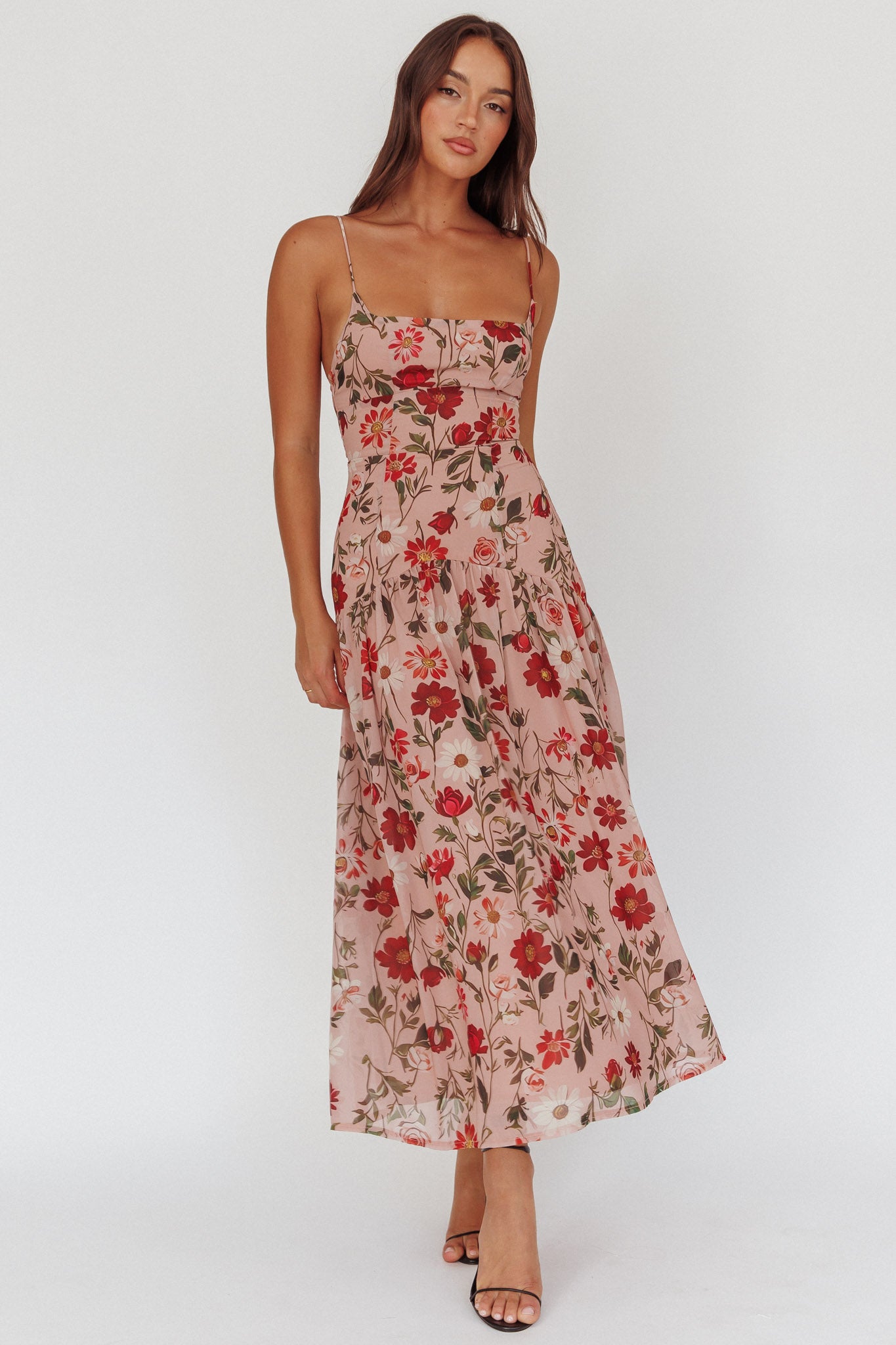Monday Muse Drop Waist Maxi Dress Floral Red-Maymioy