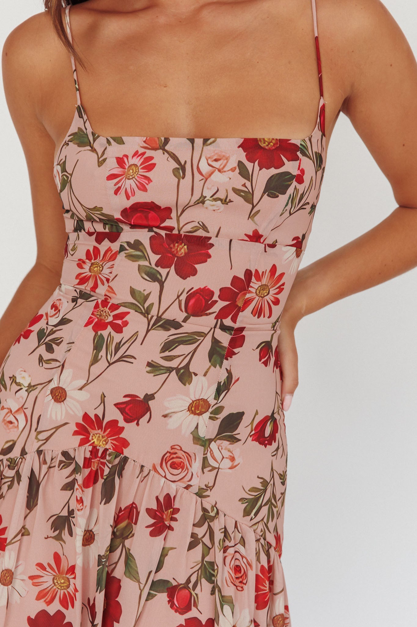 Monday Muse Drop Waist Maxi Dress Floral Red-Maymioy