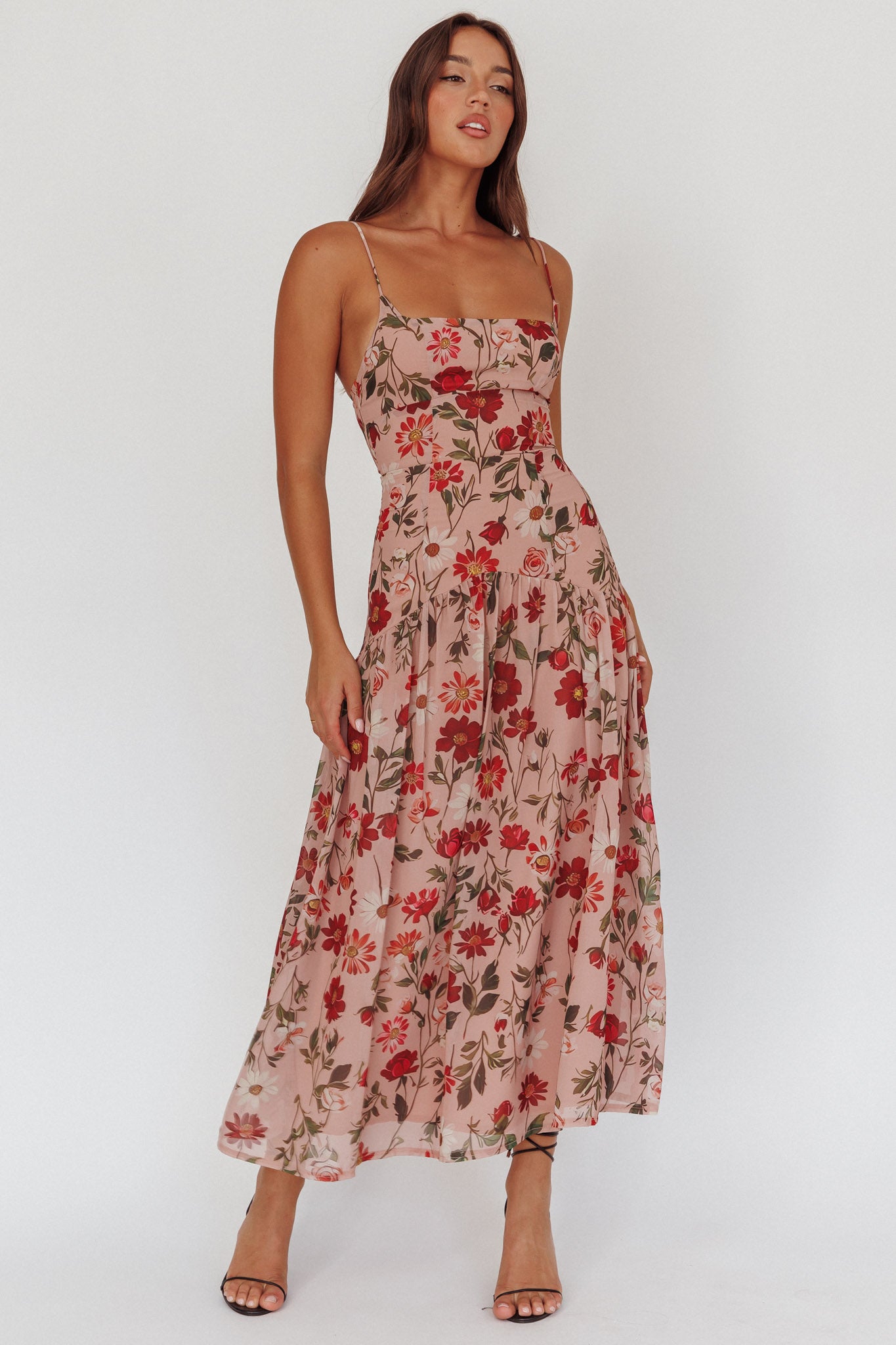 Monday Muse Drop Waist Maxi Dress Floral Red-Maymioy