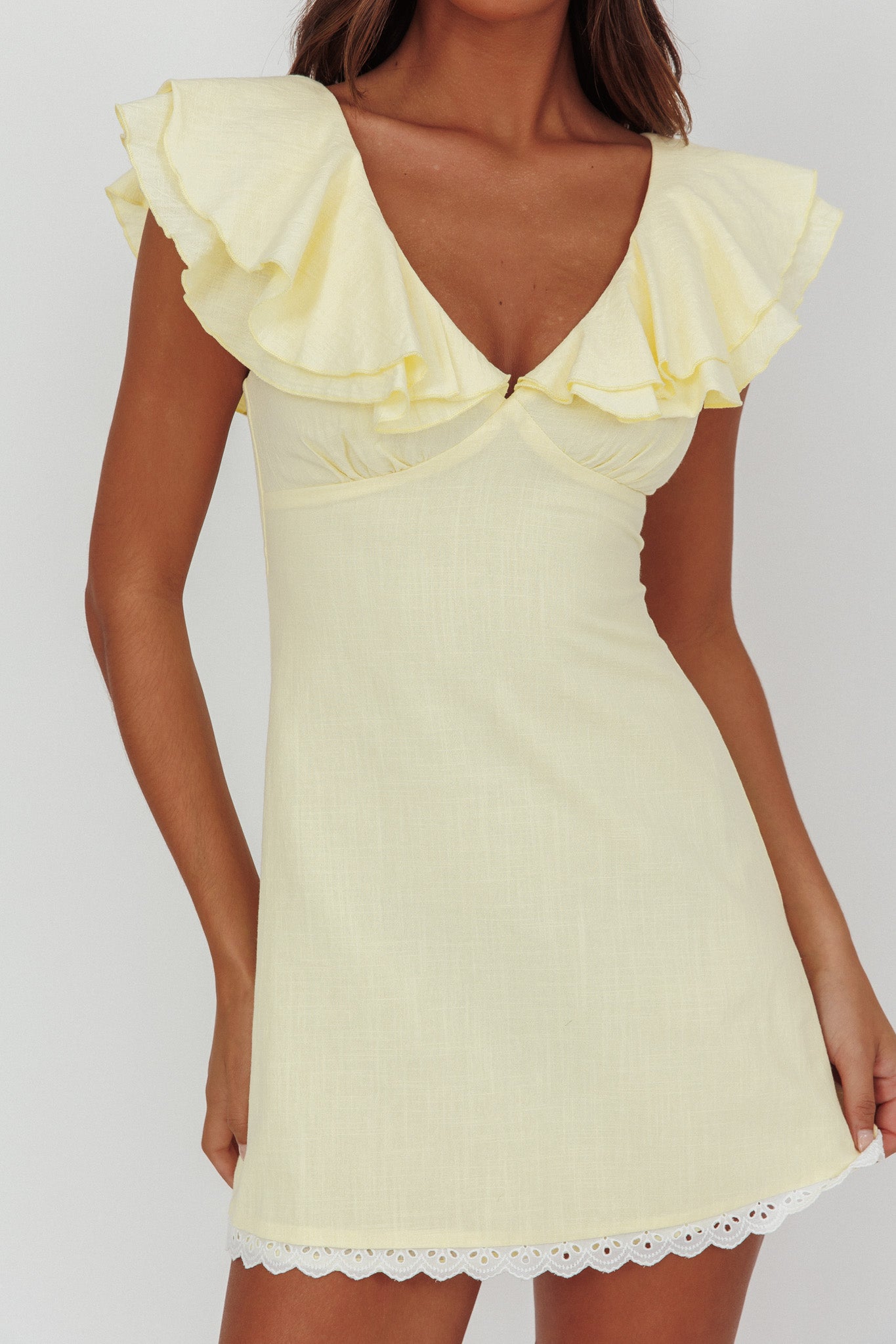 Unpredictable Layered Ruffle Neckline Mini Dress Butter-Maymioy