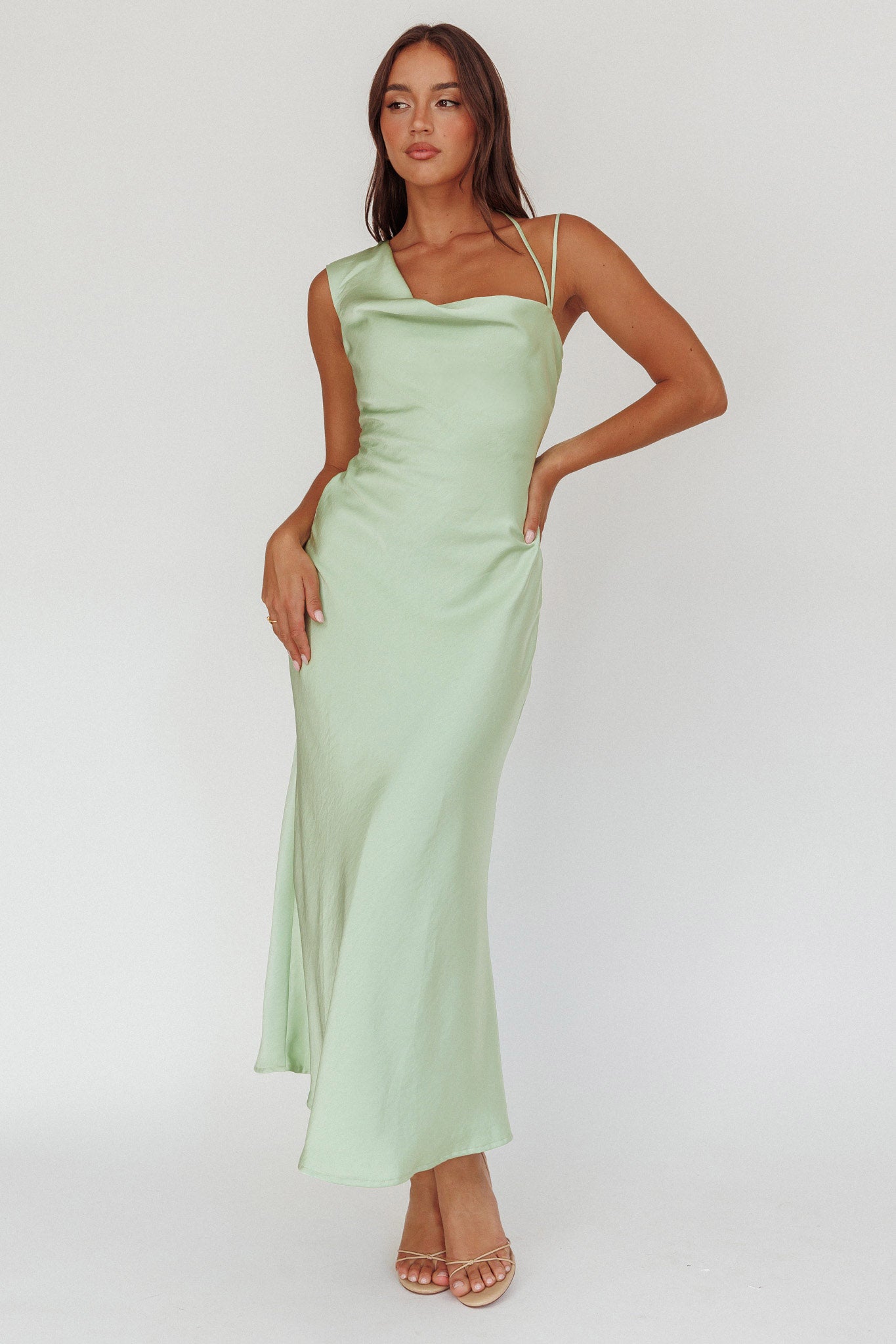 Eros Asymmetric Cowl Neck Maxi Dress Leaf-Maymioy