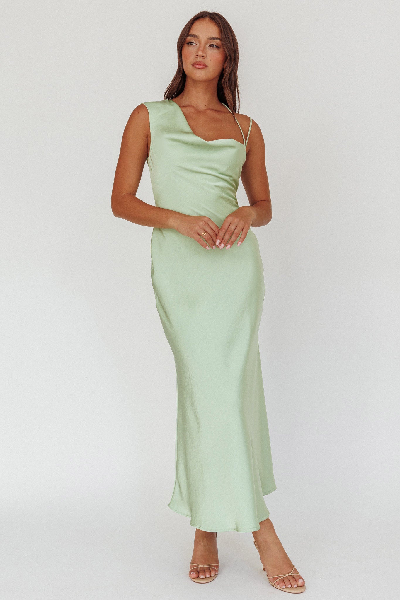 Eros Asymmetric Cowl Neck Maxi Dress Leaf-Maymioy