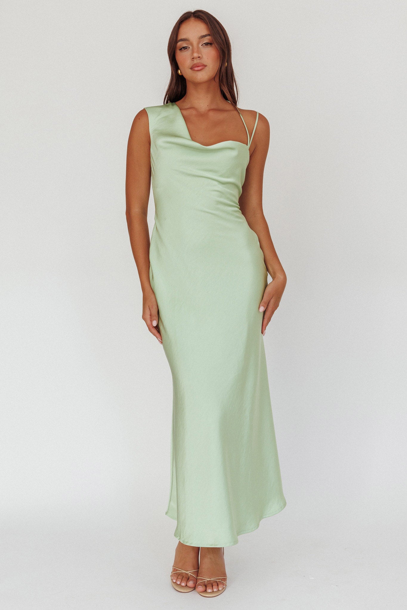 Eros Asymmetric Cowl Neck Maxi Dress Leaf-Maymioy