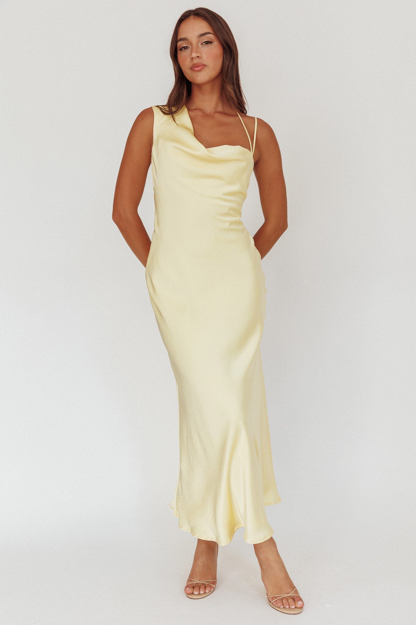 Eros Asymmetric Cowl Neck Maxi Dress Butter-Maymioy