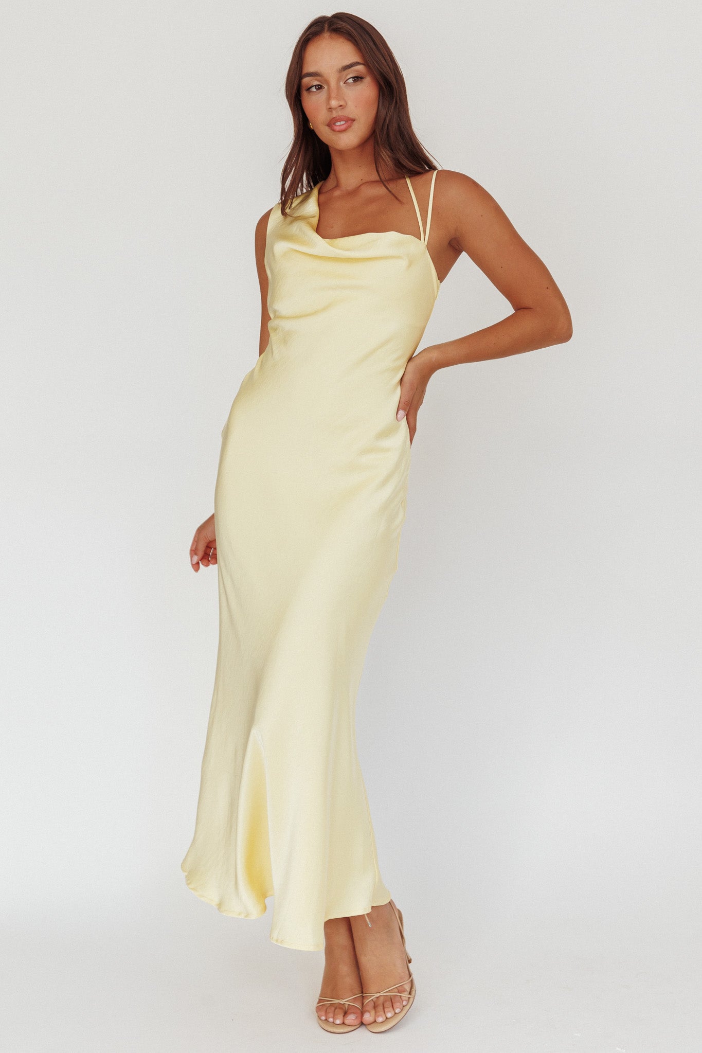 Eros Asymmetric Cowl Neck Maxi Dress Butter-Maymioy