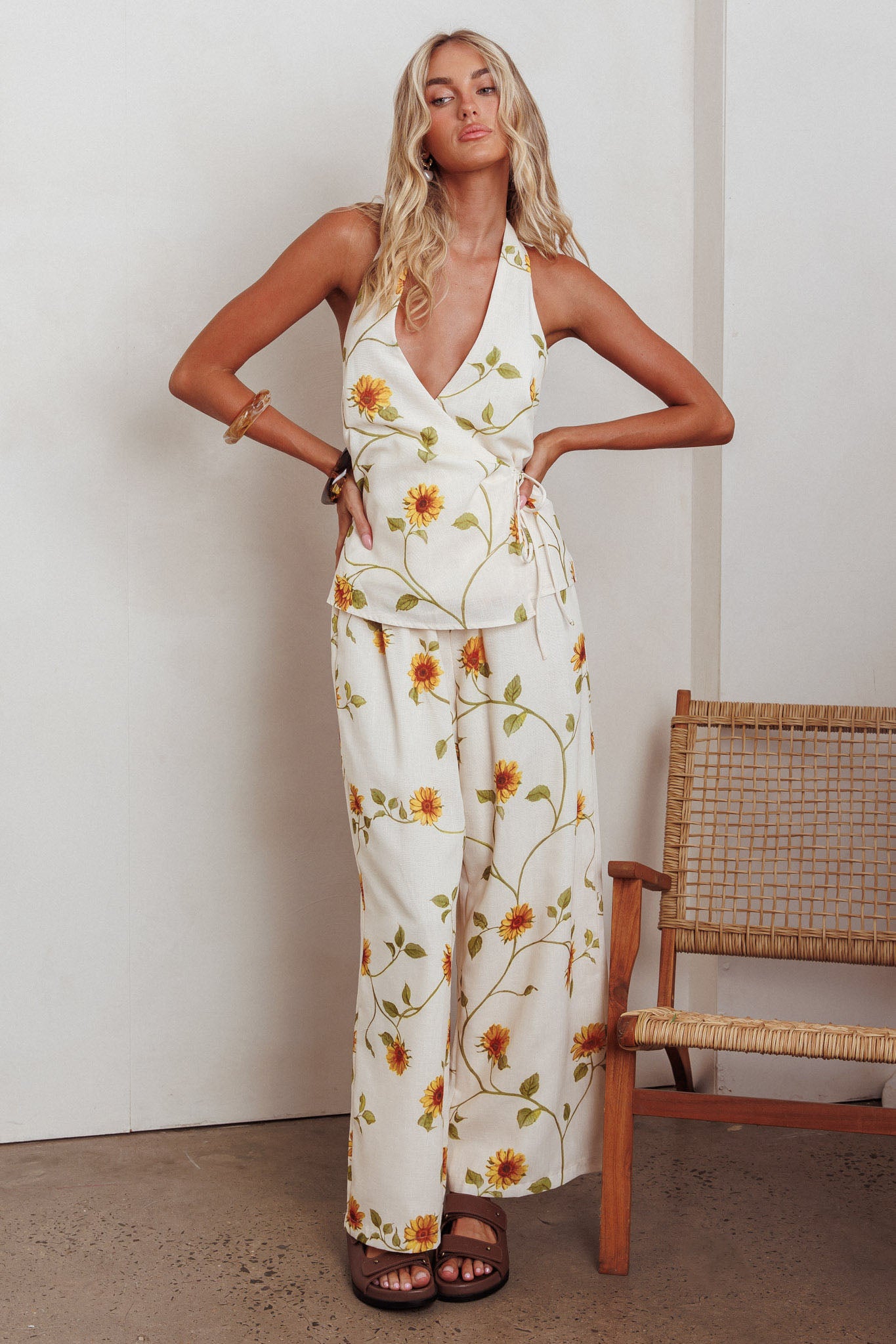 Sway Drawstring Pants Sunflower-Maymioy