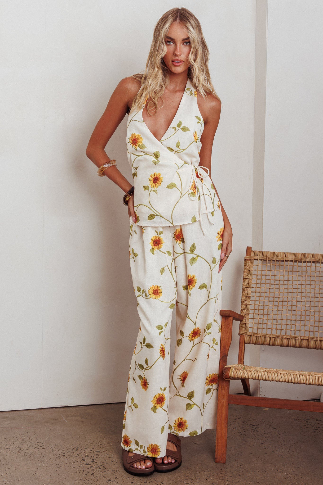 Sway Drawstring Pants Sunflower-Maymioy