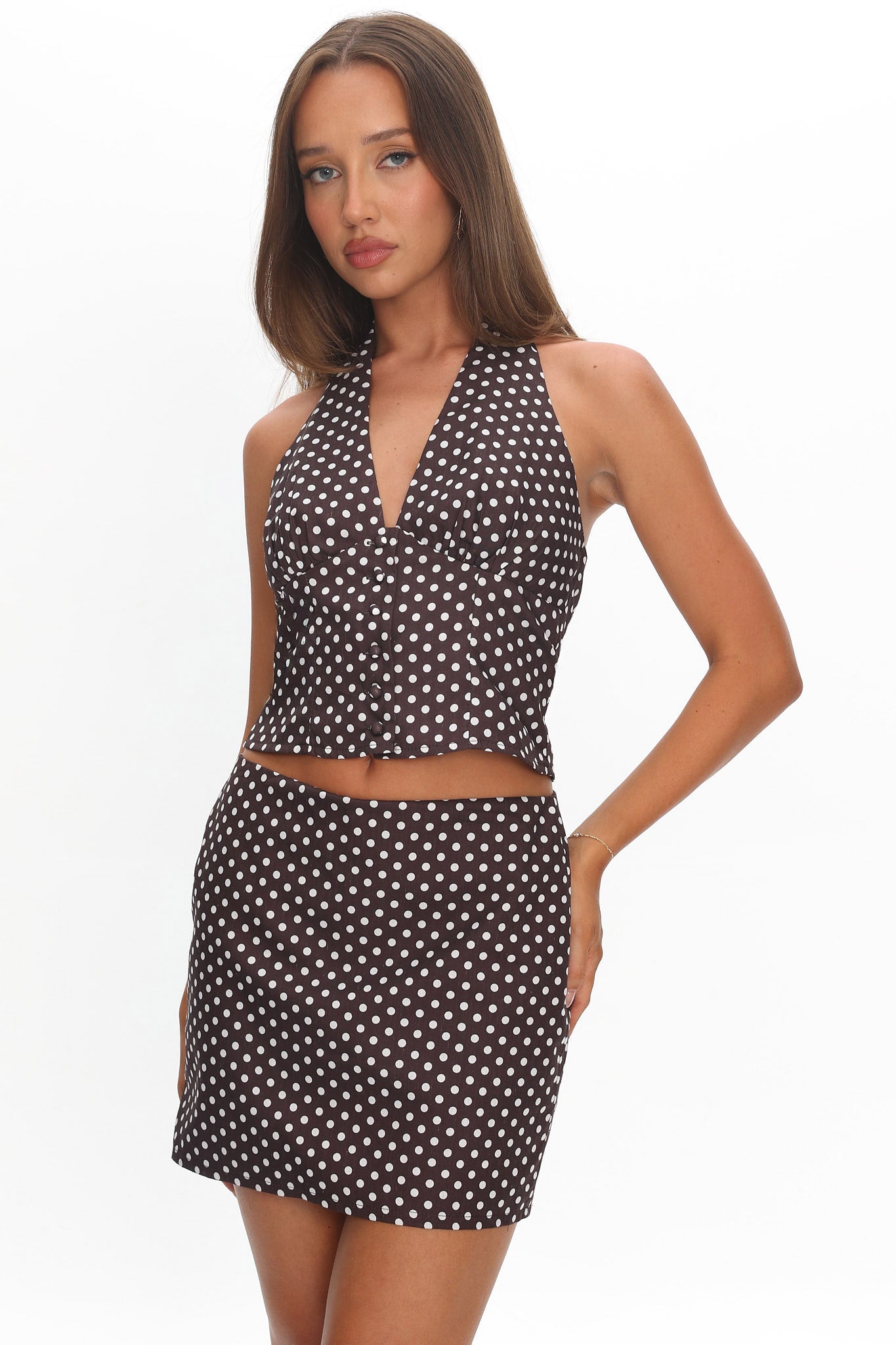Sundrenched Mini Skirt Polka Dot Chocolate-Maymioy