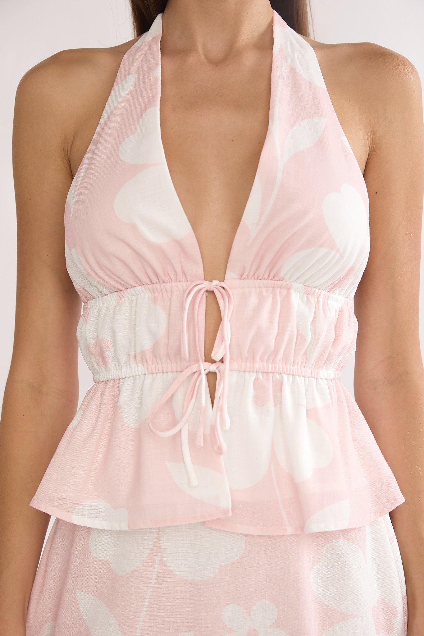 Under The Moons Tied Front Halter Top Floral-Maymioy