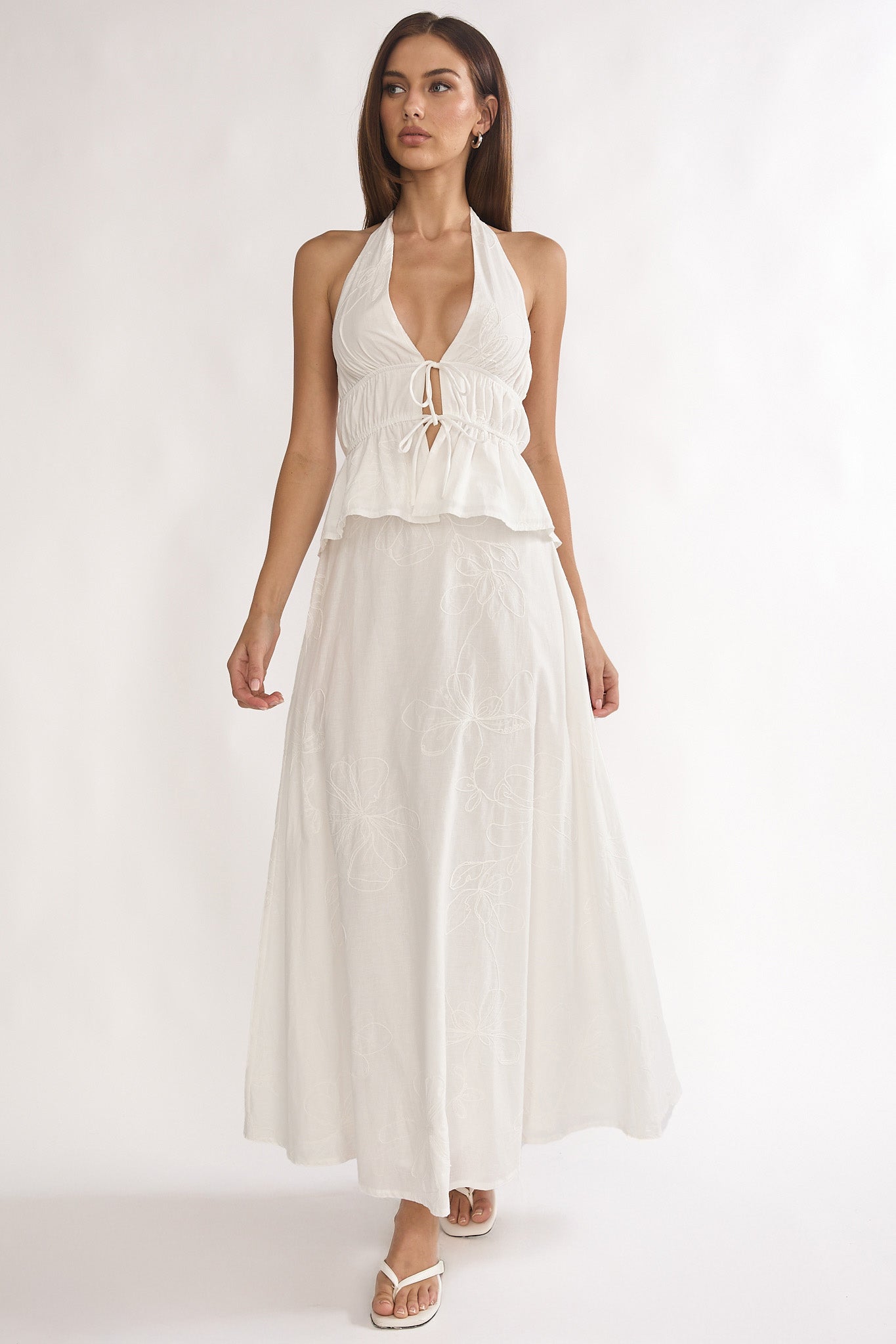Under The Moons A-Line Maxi Skirt White-Maymioy