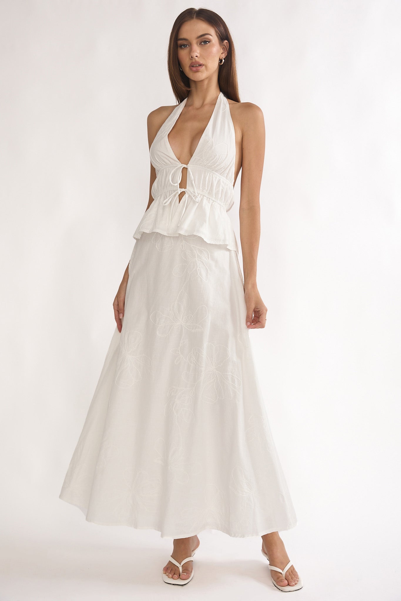 Under The Moons A-Line Maxi Skirt White-Maymioy