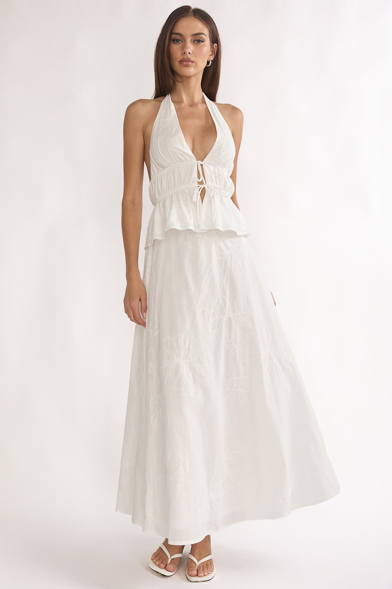 Under The Moons A-Line Maxi Skirt White-Maymioy