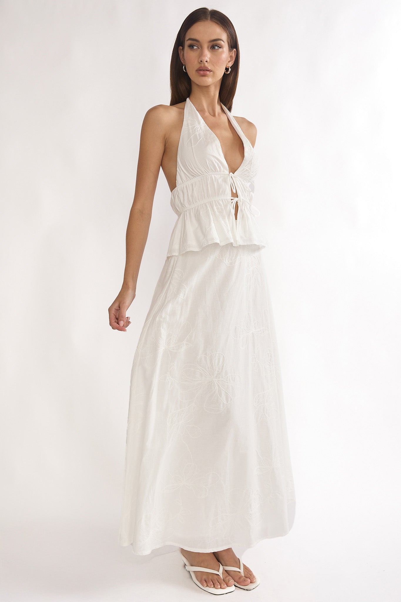 Under The Moons A-Line Maxi Skirt White-Maymioy