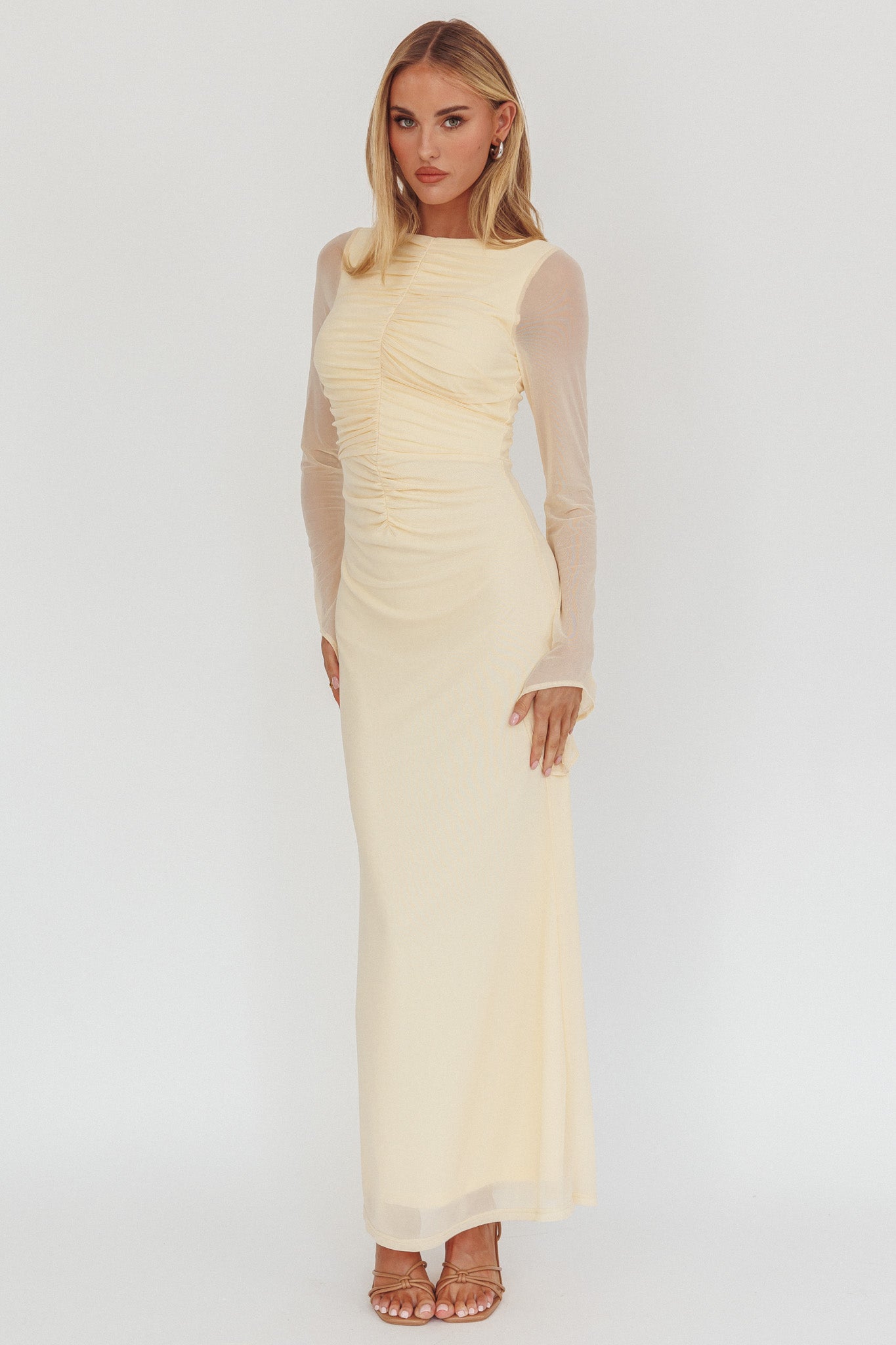Luna Love Long Sleeve Mesh Maxi Dress Cream-Maymioy