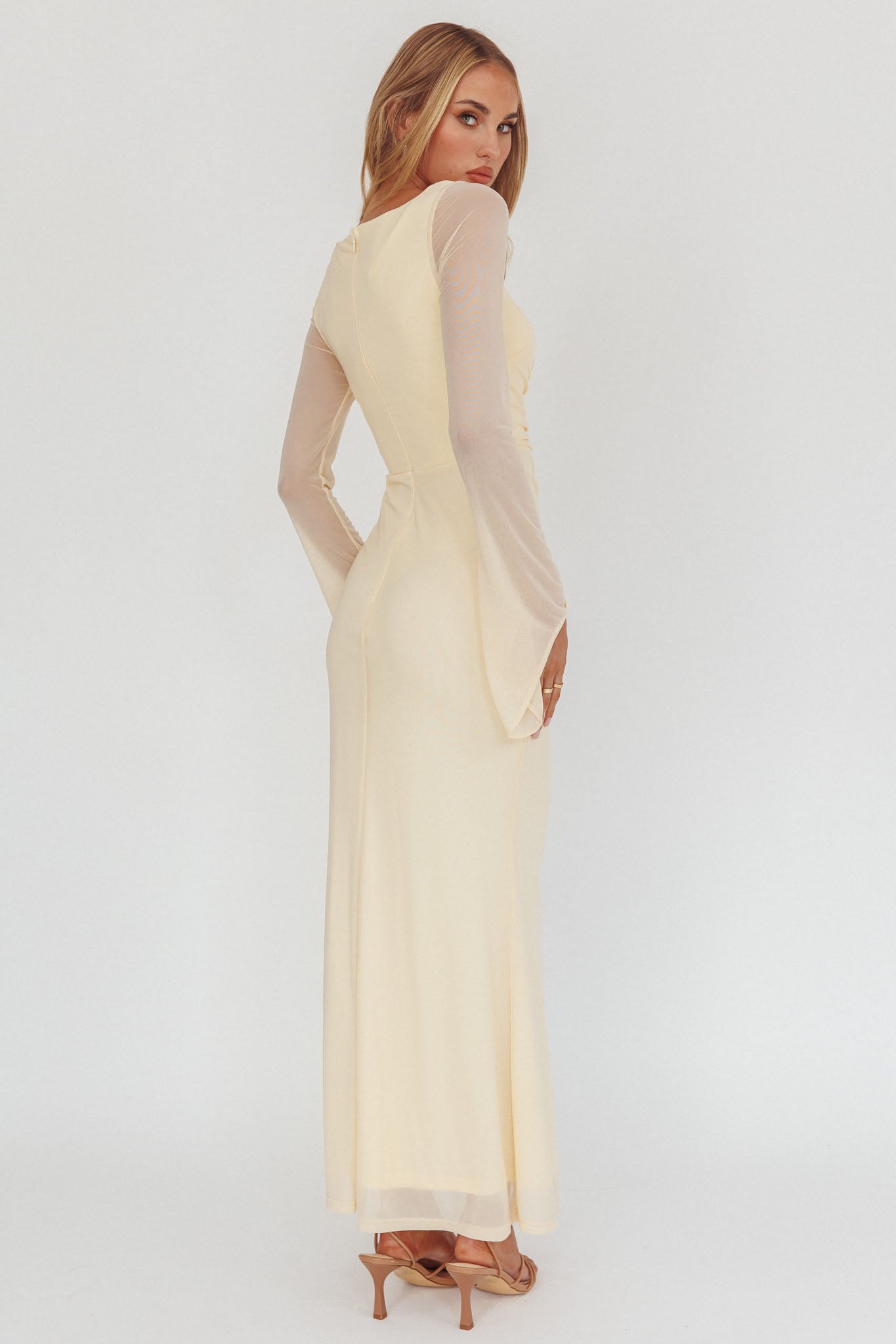 Luna Love Long Sleeve Mesh Maxi Dress Cream-Maymioy