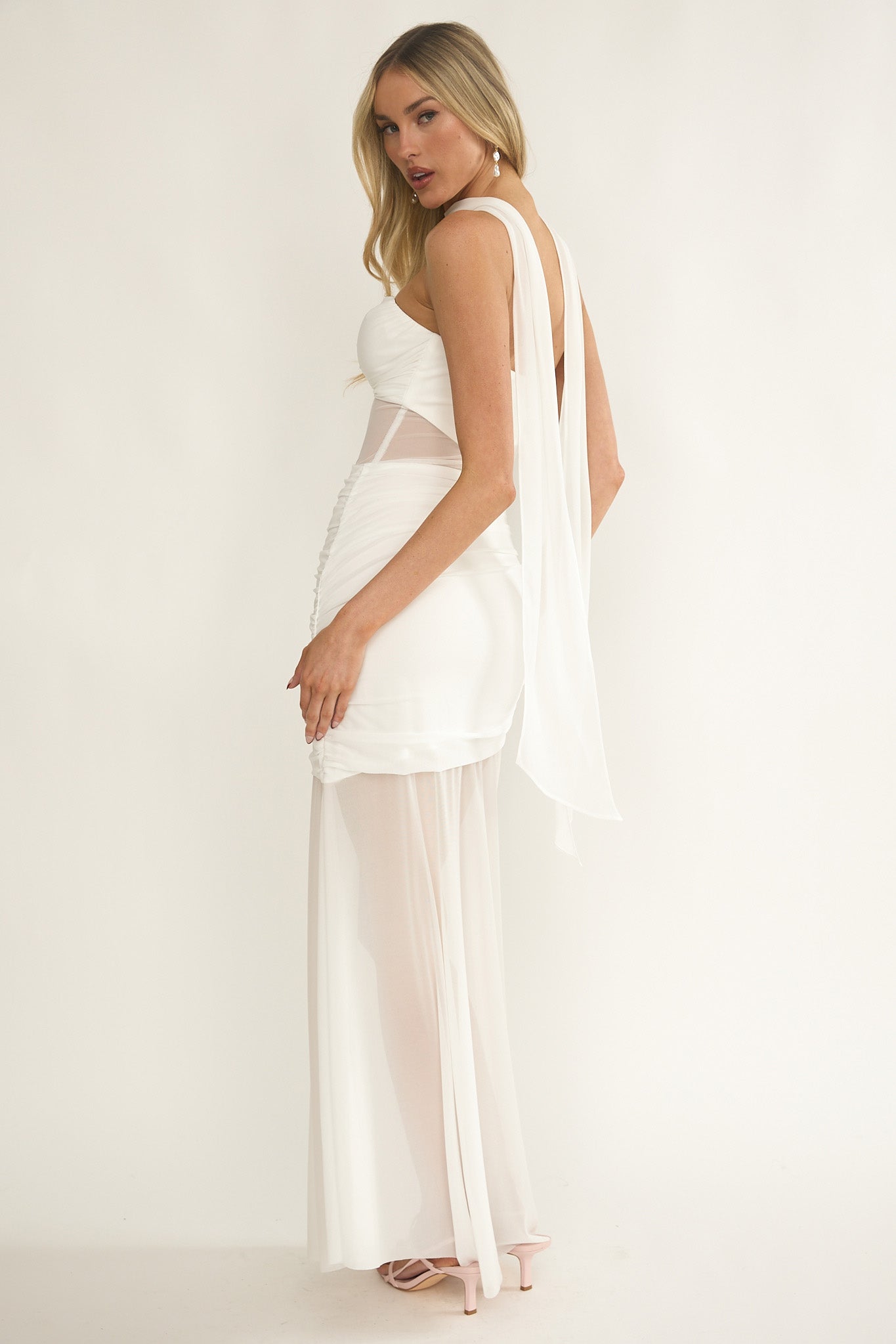 Lumiere Strapless Sheer Mesh Dress White-Maymioy