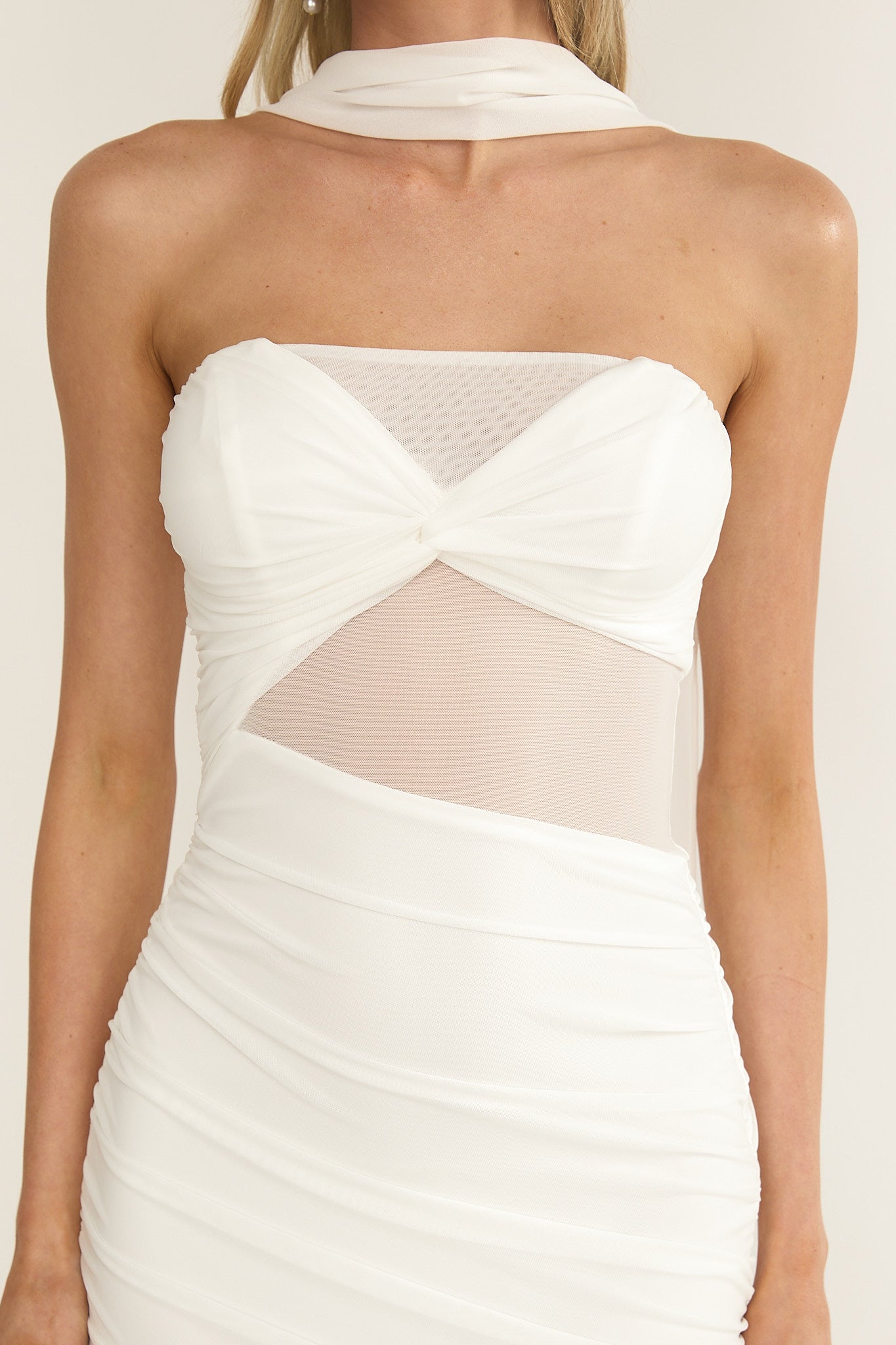 Lumiere Strapless Sheer Mesh Dress White-Maymioy