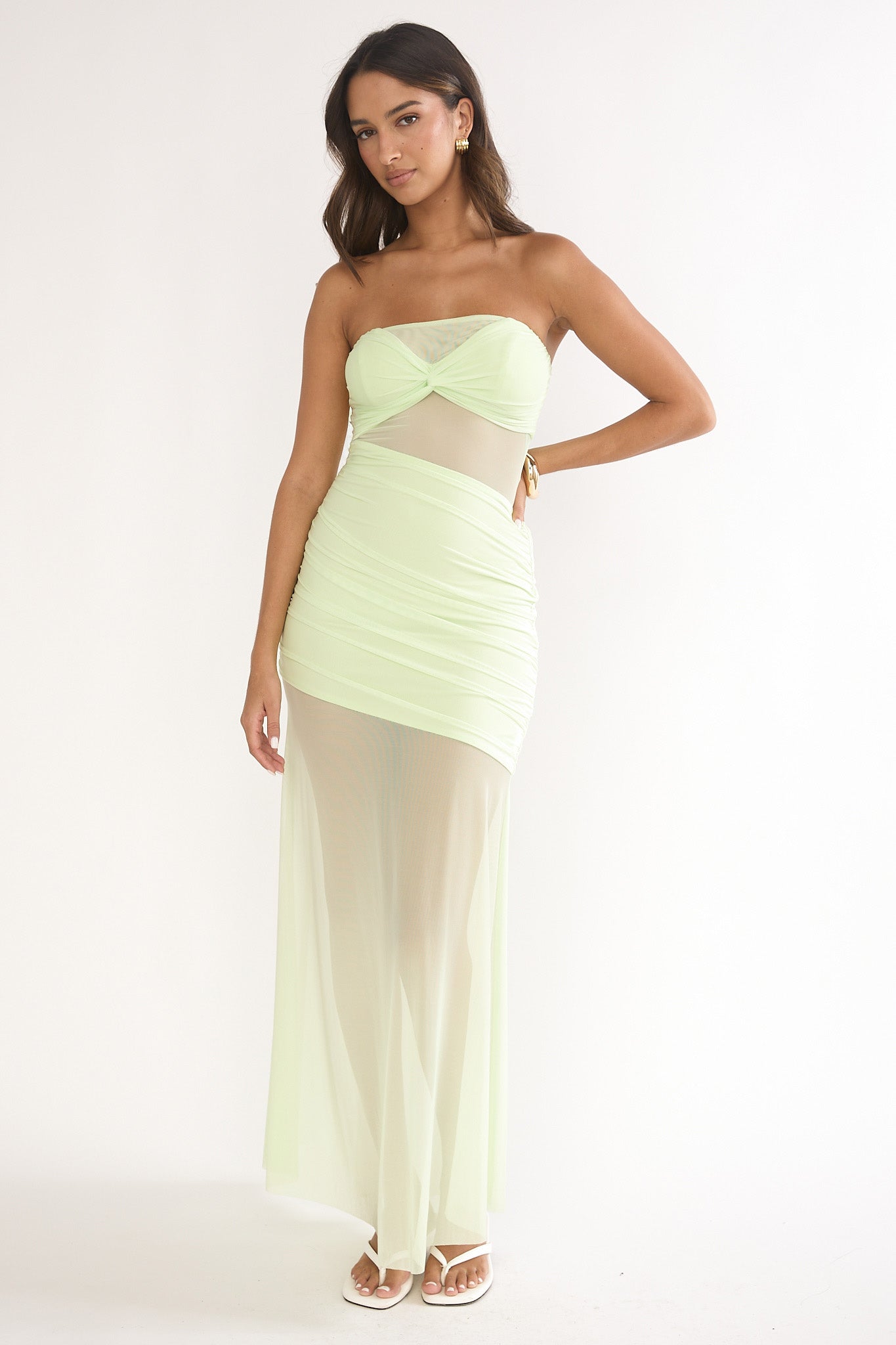 Lumiere Strapless Sheer Mesh Dress Lime-Maymioy