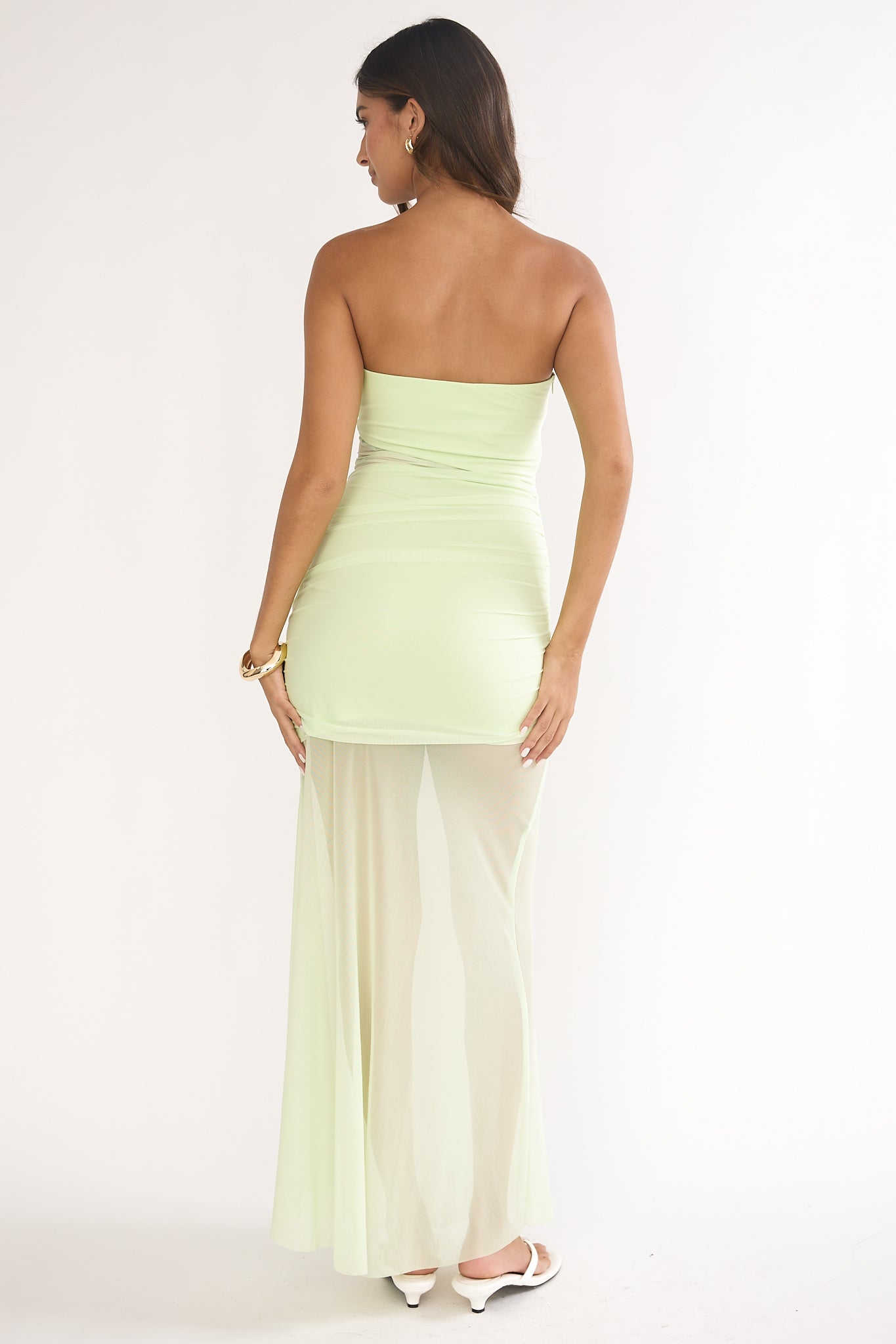 Lumiere Strapless Sheer Mesh Dress Lime-Maymioy