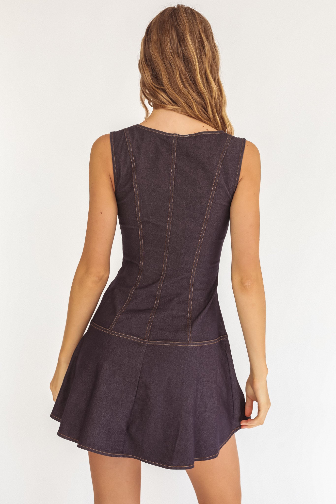 Big Plans Button Front Mini Dress Denim Indigo-Maymioy