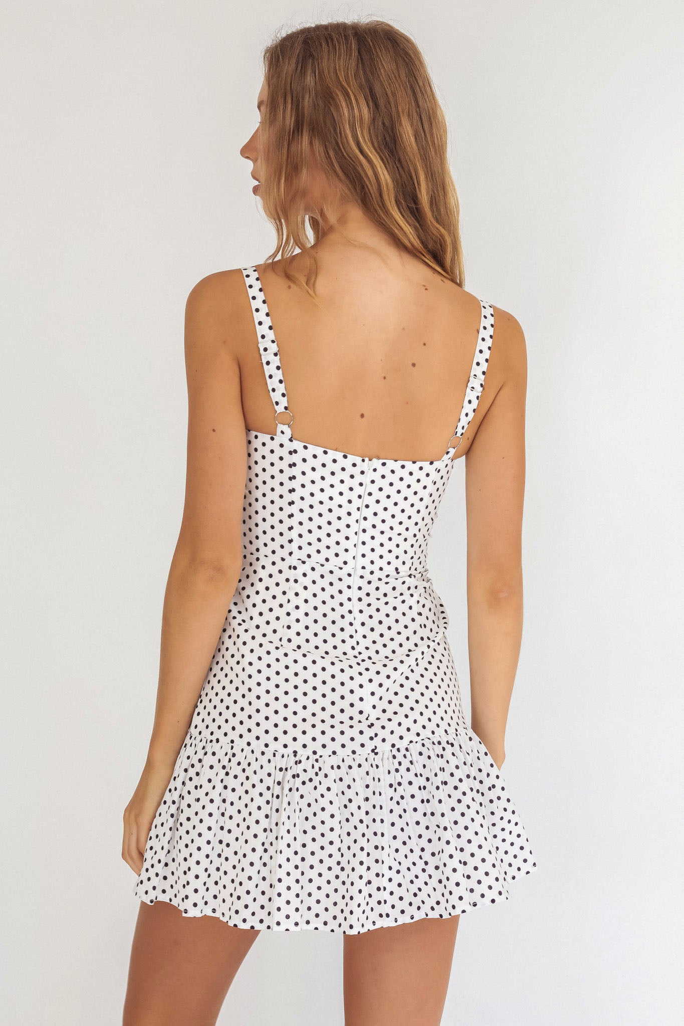 Rachelle Tied Bust Ruched Mini Dress Spotted White/Navy-Maymioy