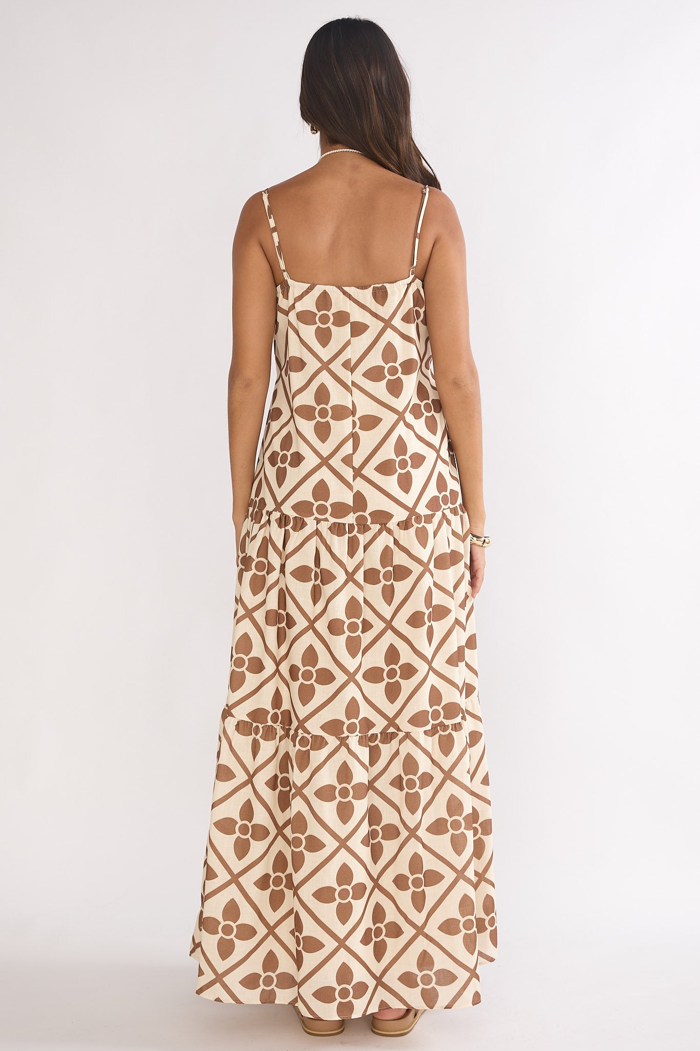 Lysette Pintuck Pleat Maxi Dress Brown Multi-Maymioy