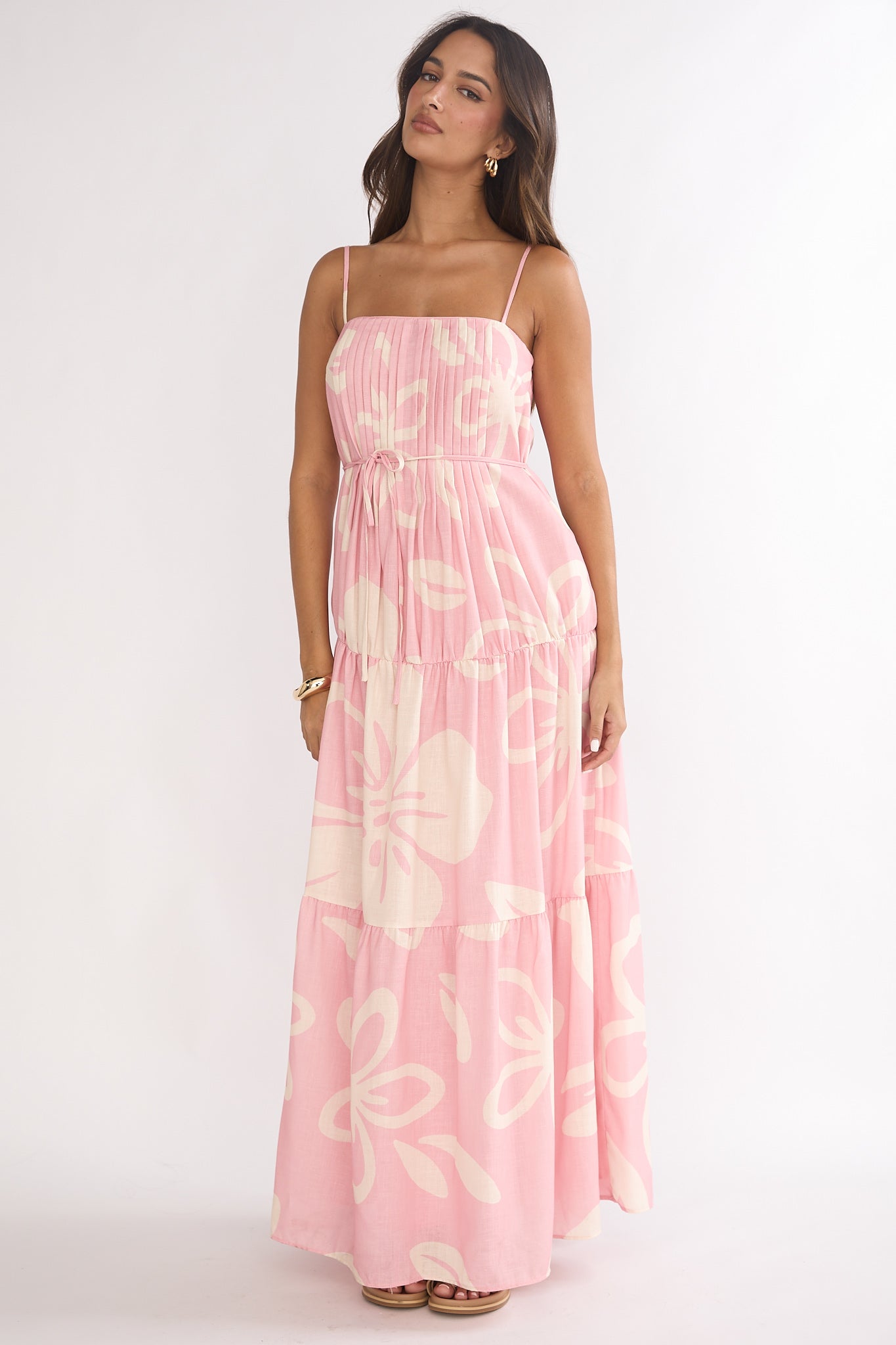 Lysette Pintuck Pleat Maxi Dress Floral-Maymioy