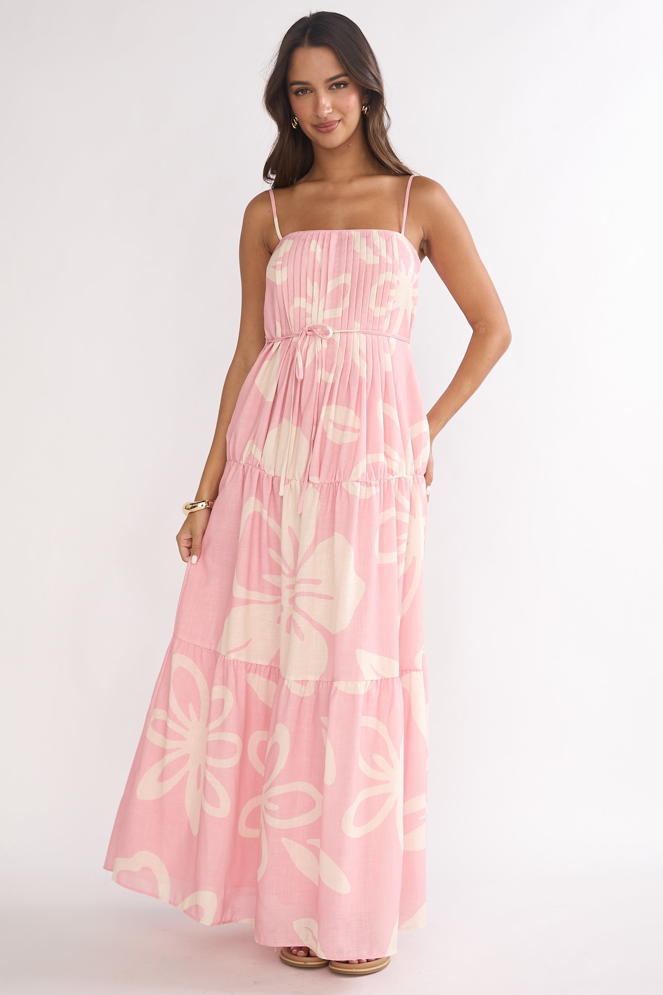Lysette Pintuck Pleat Maxi Dress Floral-Maymioy