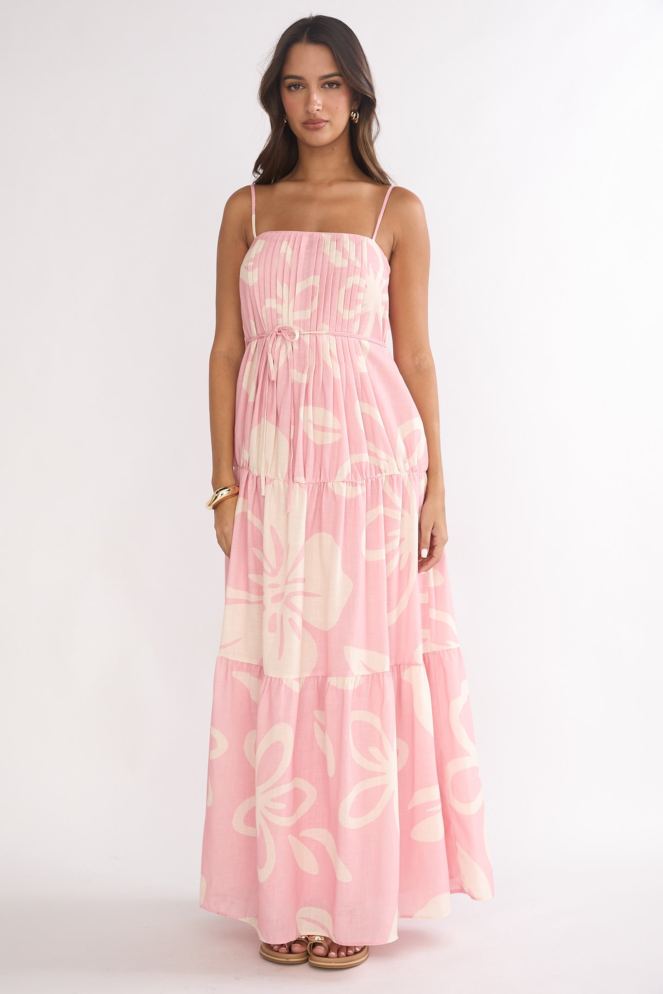 Lysette Pintuck Pleat Maxi Dress Floral-Maymioy