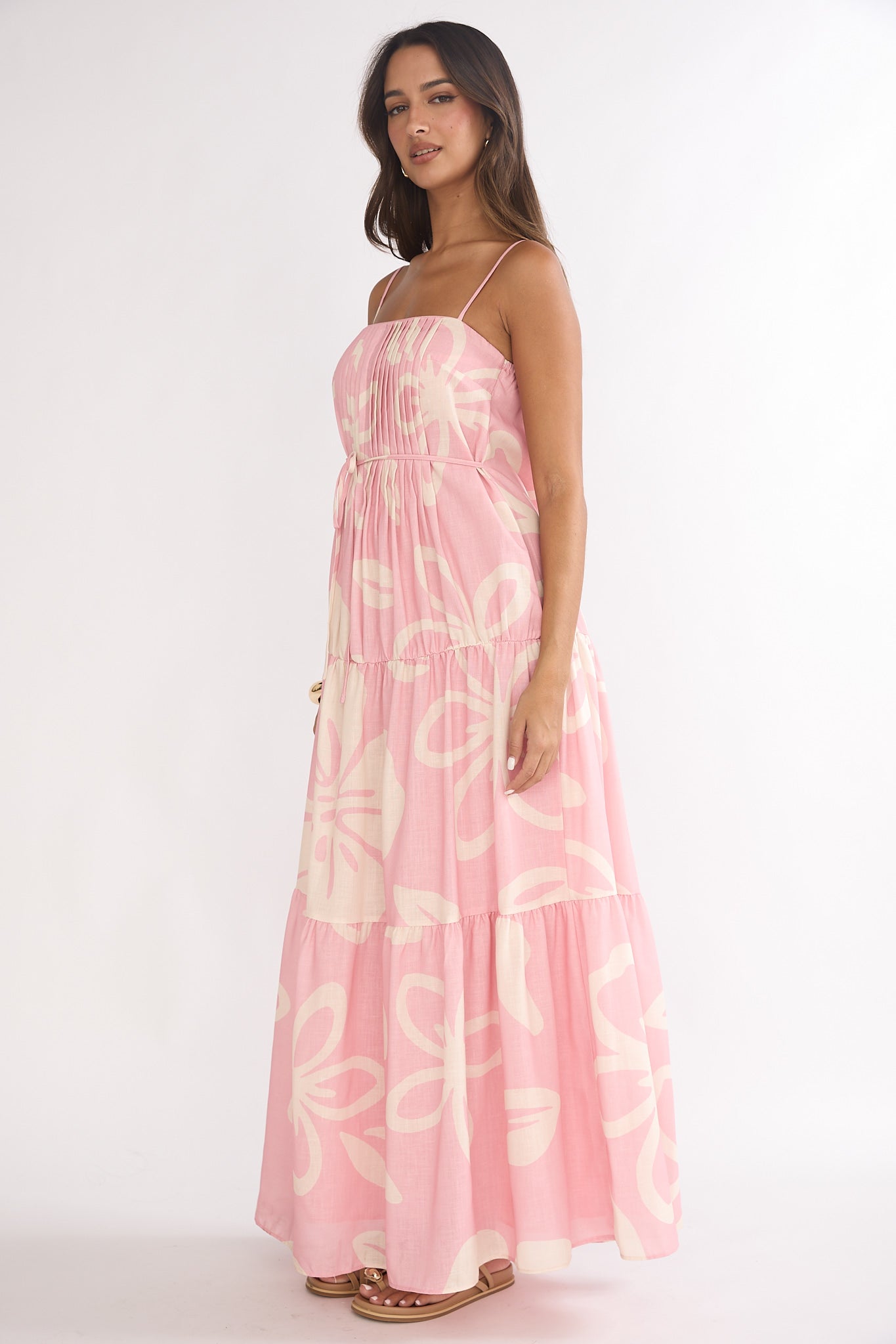 Lysette Pintuck Pleat Maxi Dress Floral-Maymioy