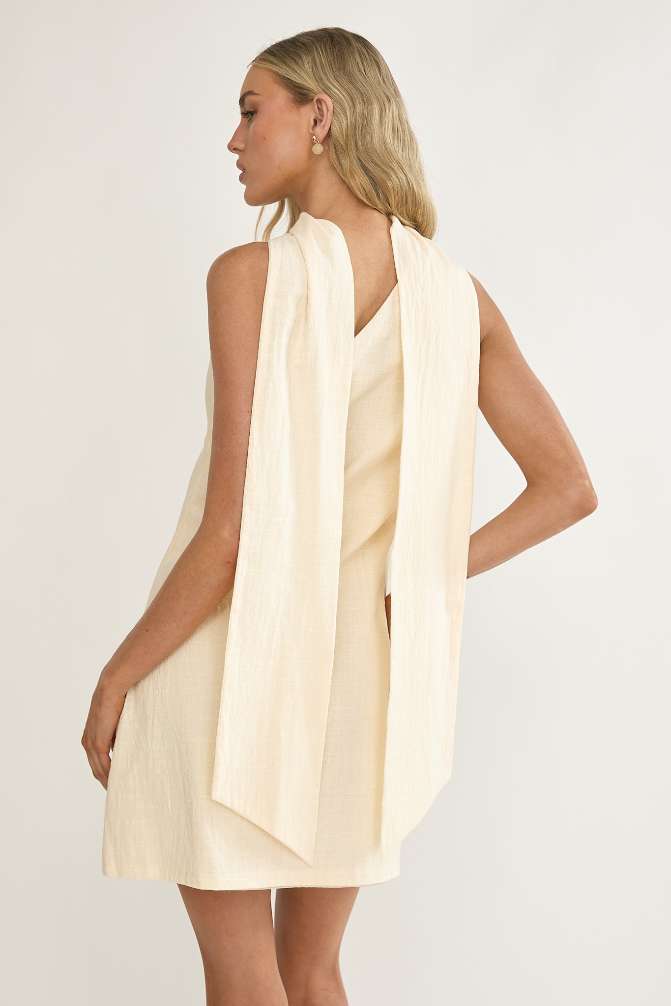 Gizelle One-Shoulder Scarf Mini Dress Oat-Maymioy