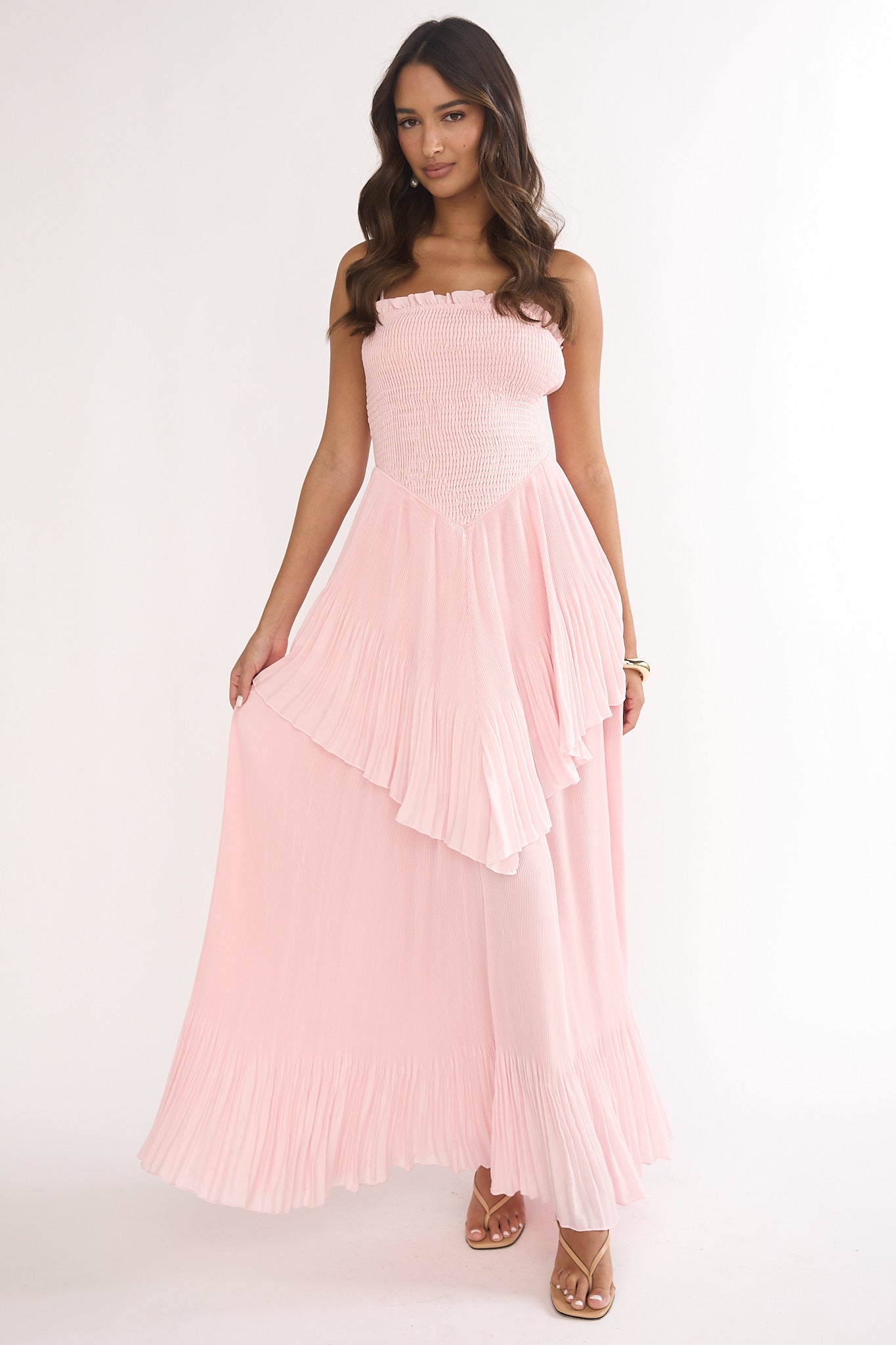 Delin Smocked Layered Maxi Dress Blush-Maymioy