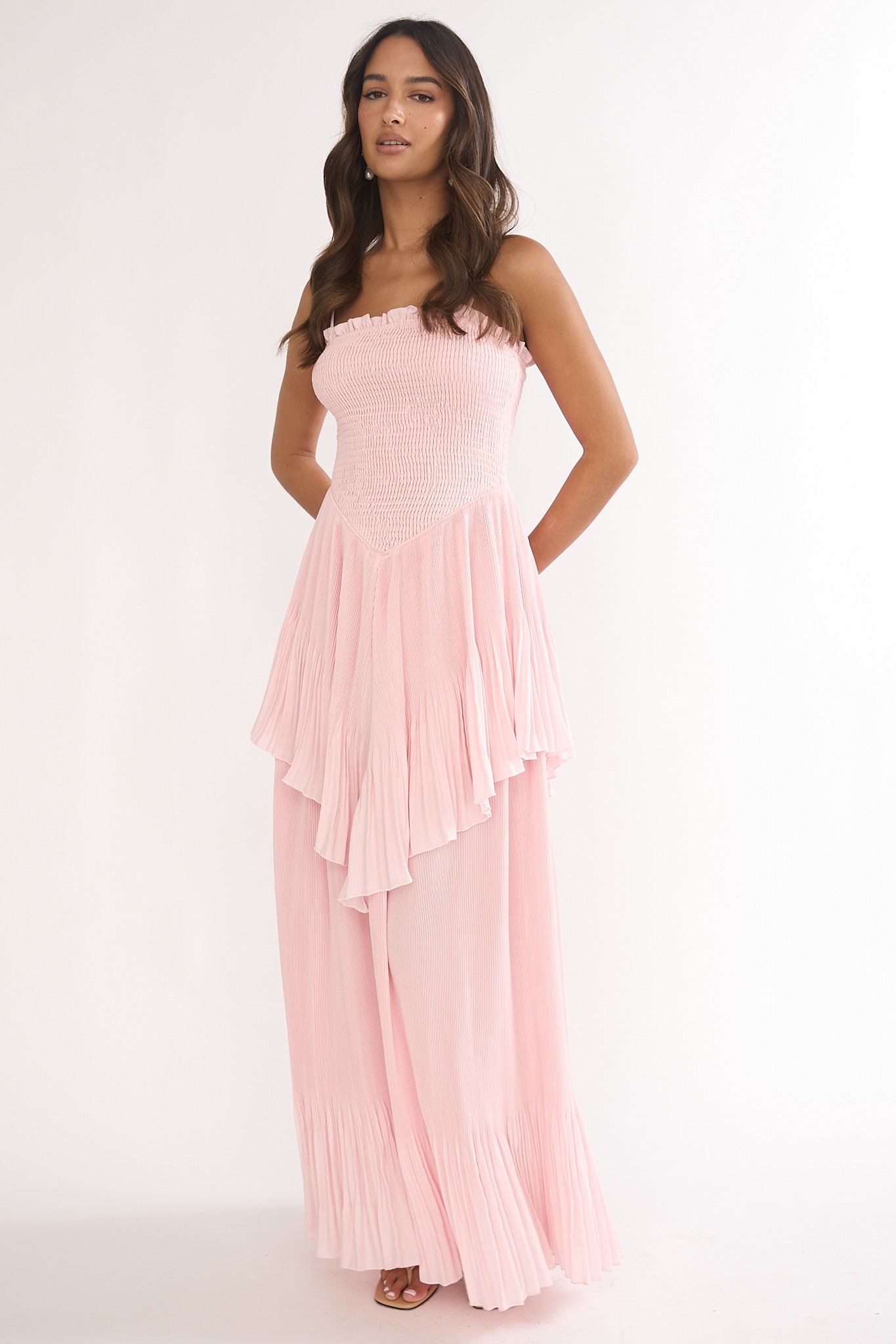 Delin Smocked Layered Maxi Dress Blush-Maymioy