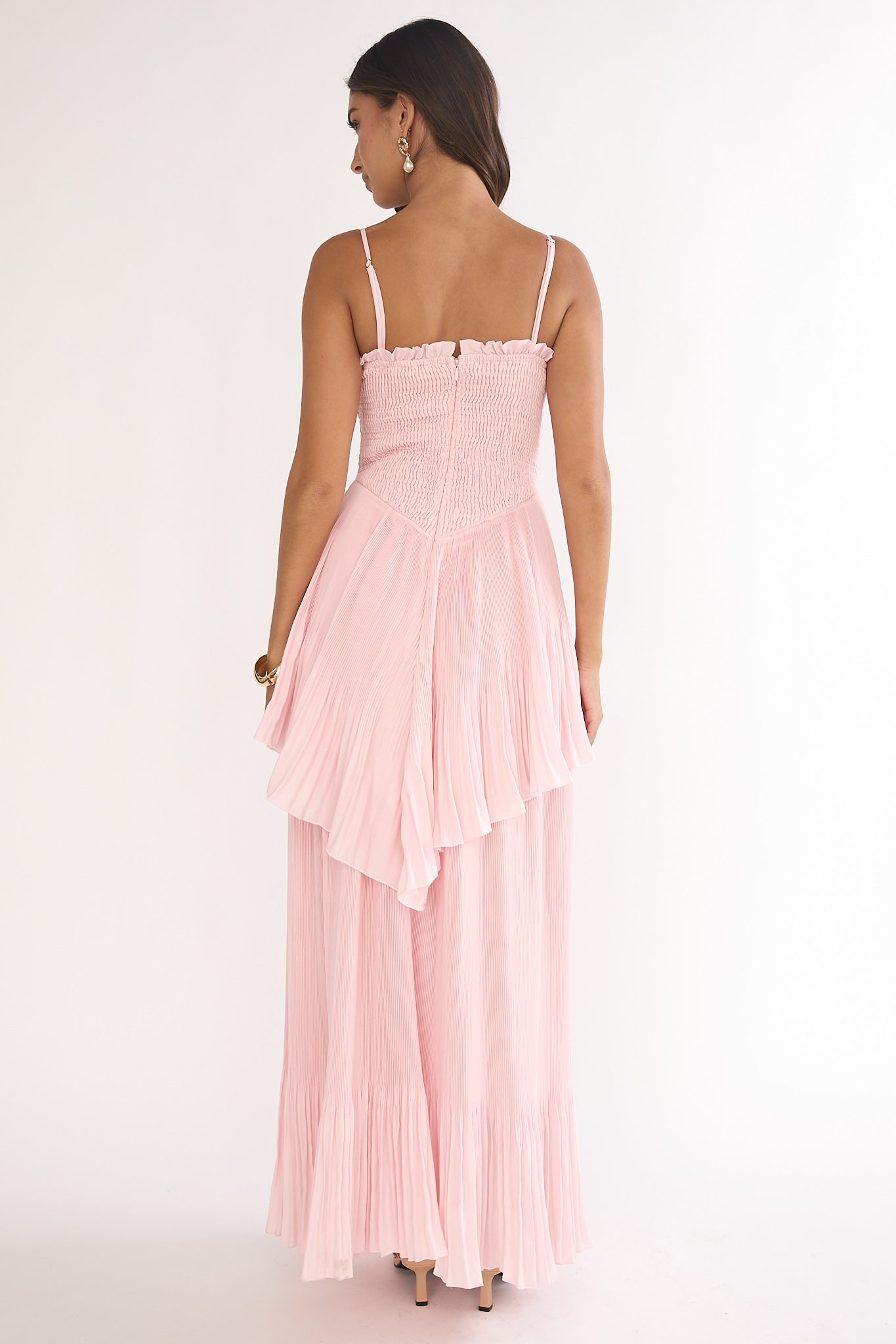 Delin Smocked Layered Maxi Dress Blush-Maymioy