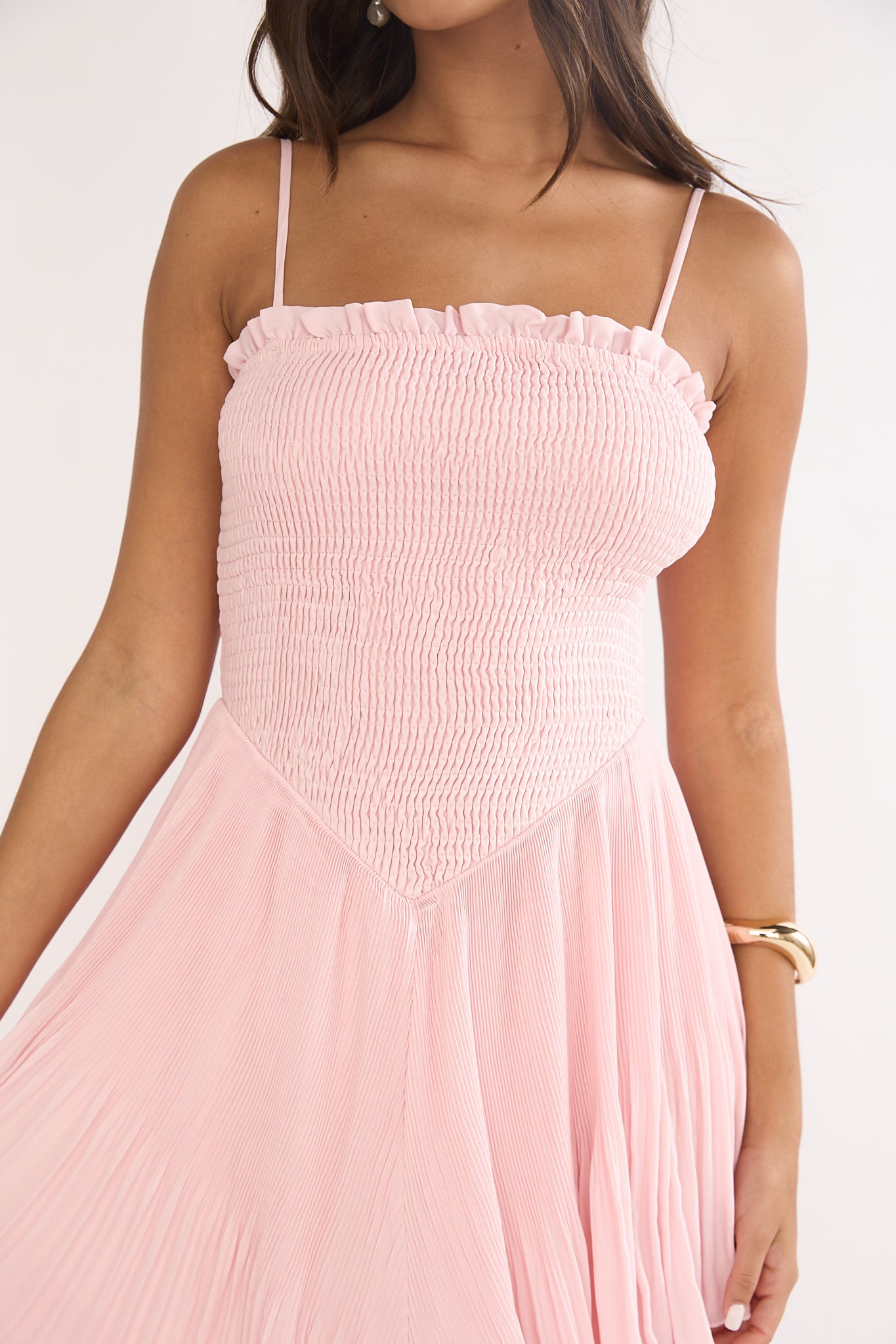 Delin Smocked Layered Maxi Dress Blush-Maymioy