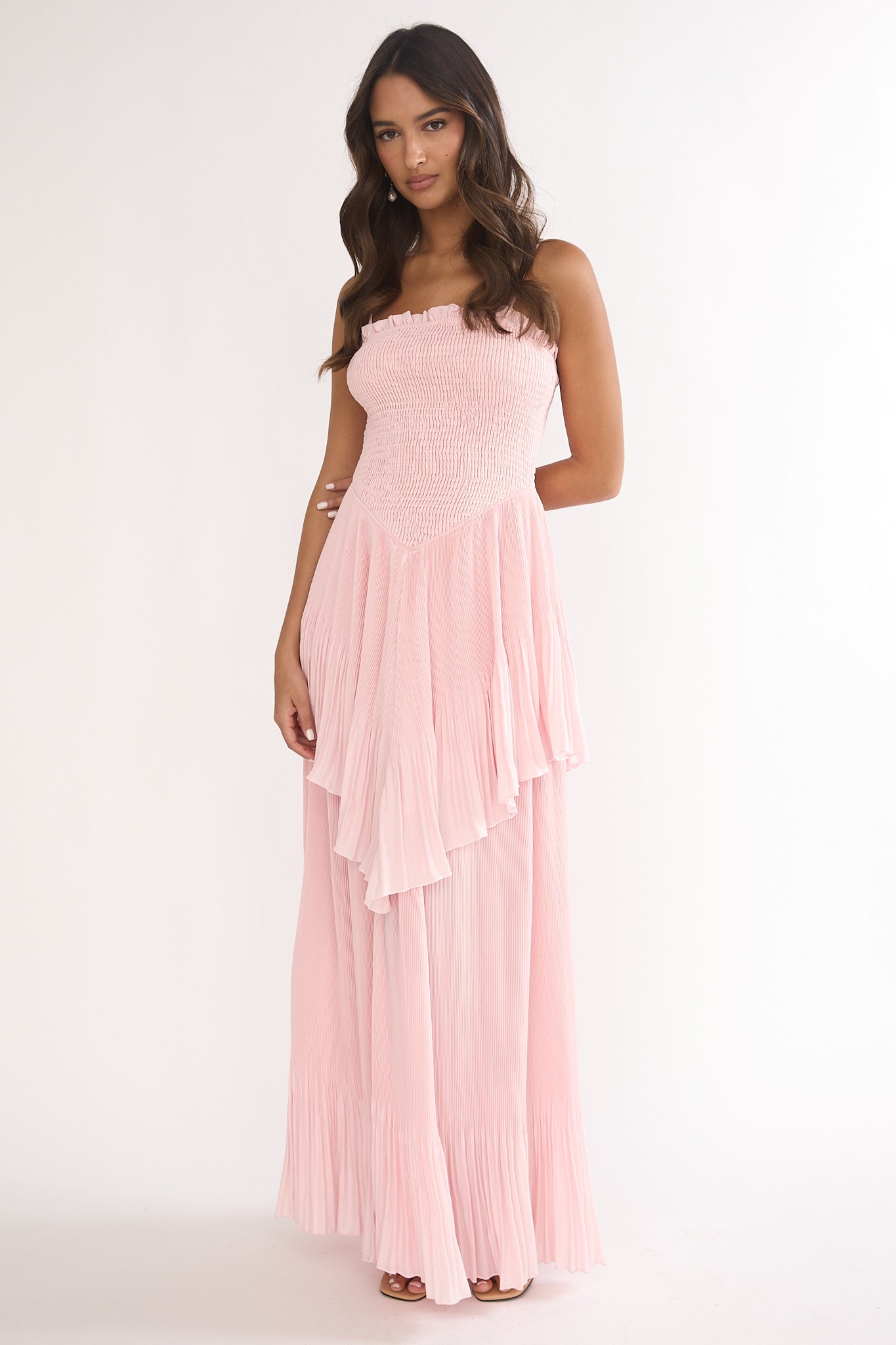 Delin Smocked Layered Maxi Dress Blush-Maymioy
