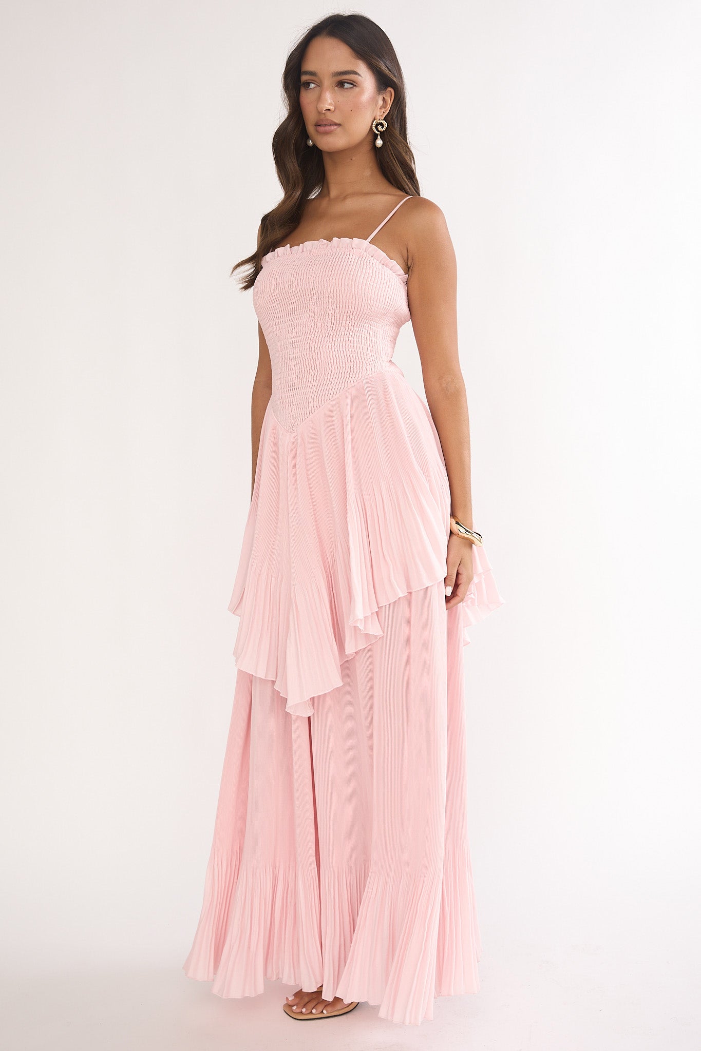 Delin Smocked Layered Maxi Dress Blush-Maymioy