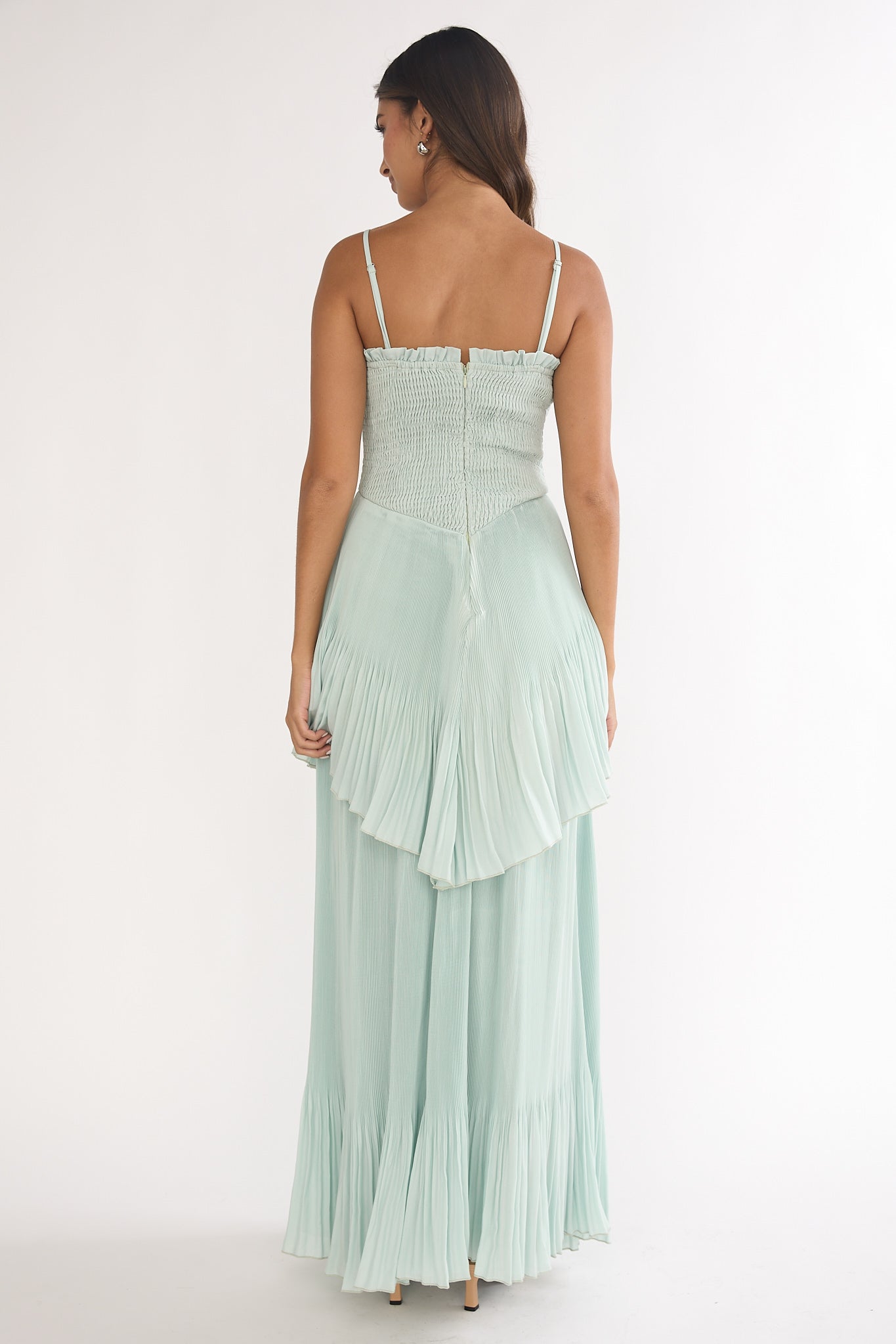 Delin Smocked Layered Maxi Dress Sage-Maymioy