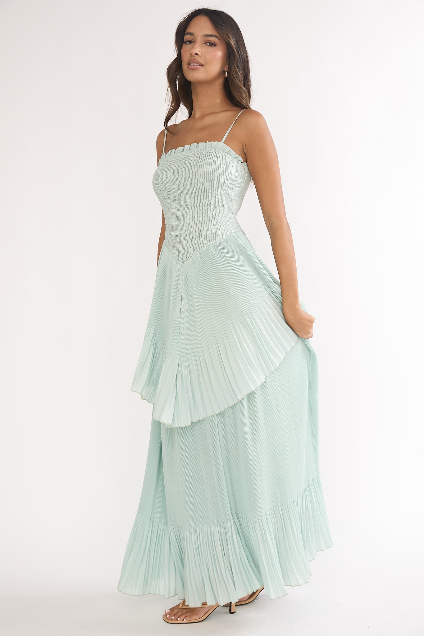 Delin Smocked Layered Maxi Dress Sage-Maymioy