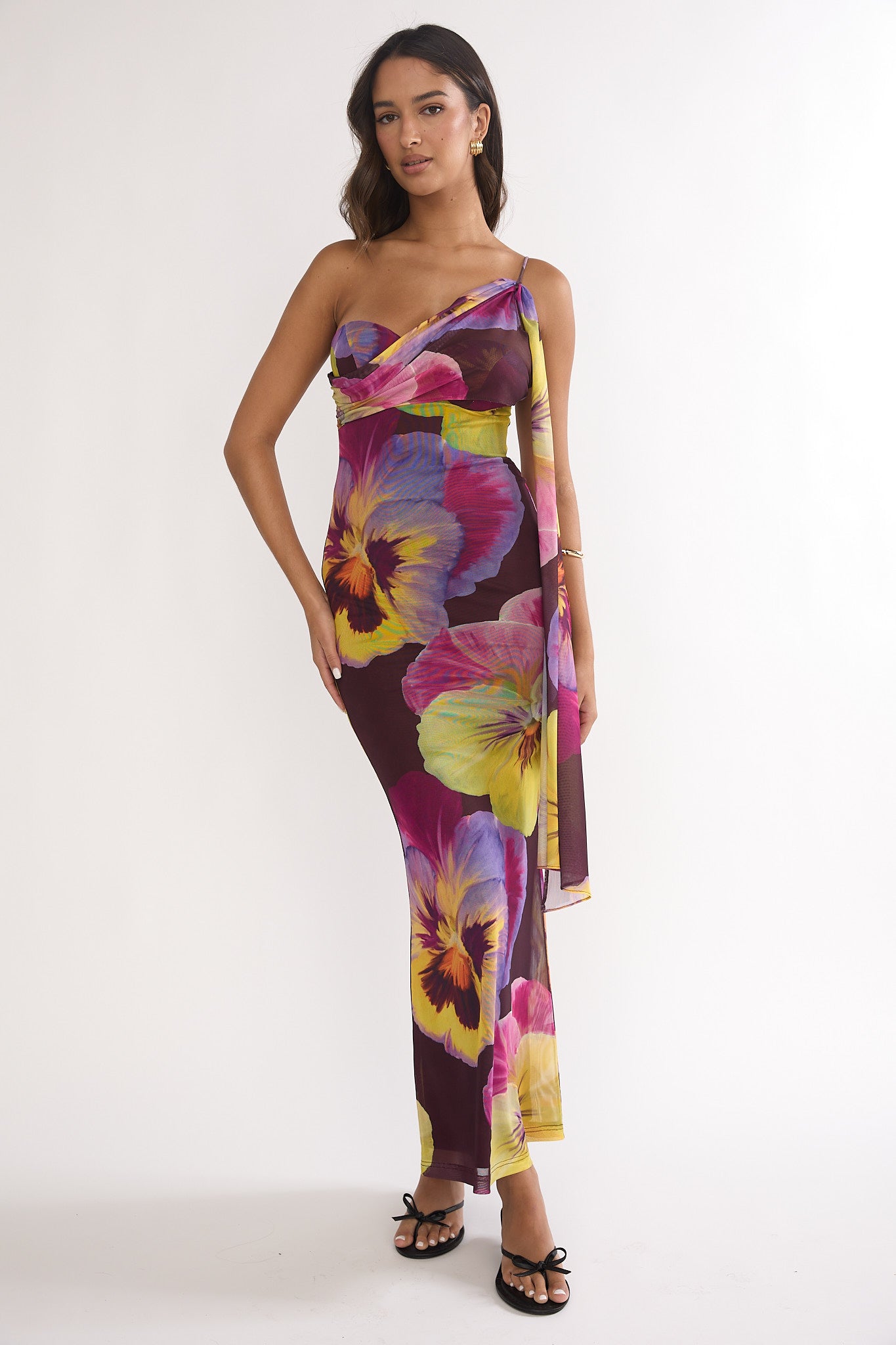 Tallis One-Shoulder Asymmetric Neckline Dress Brown-Maymioy
